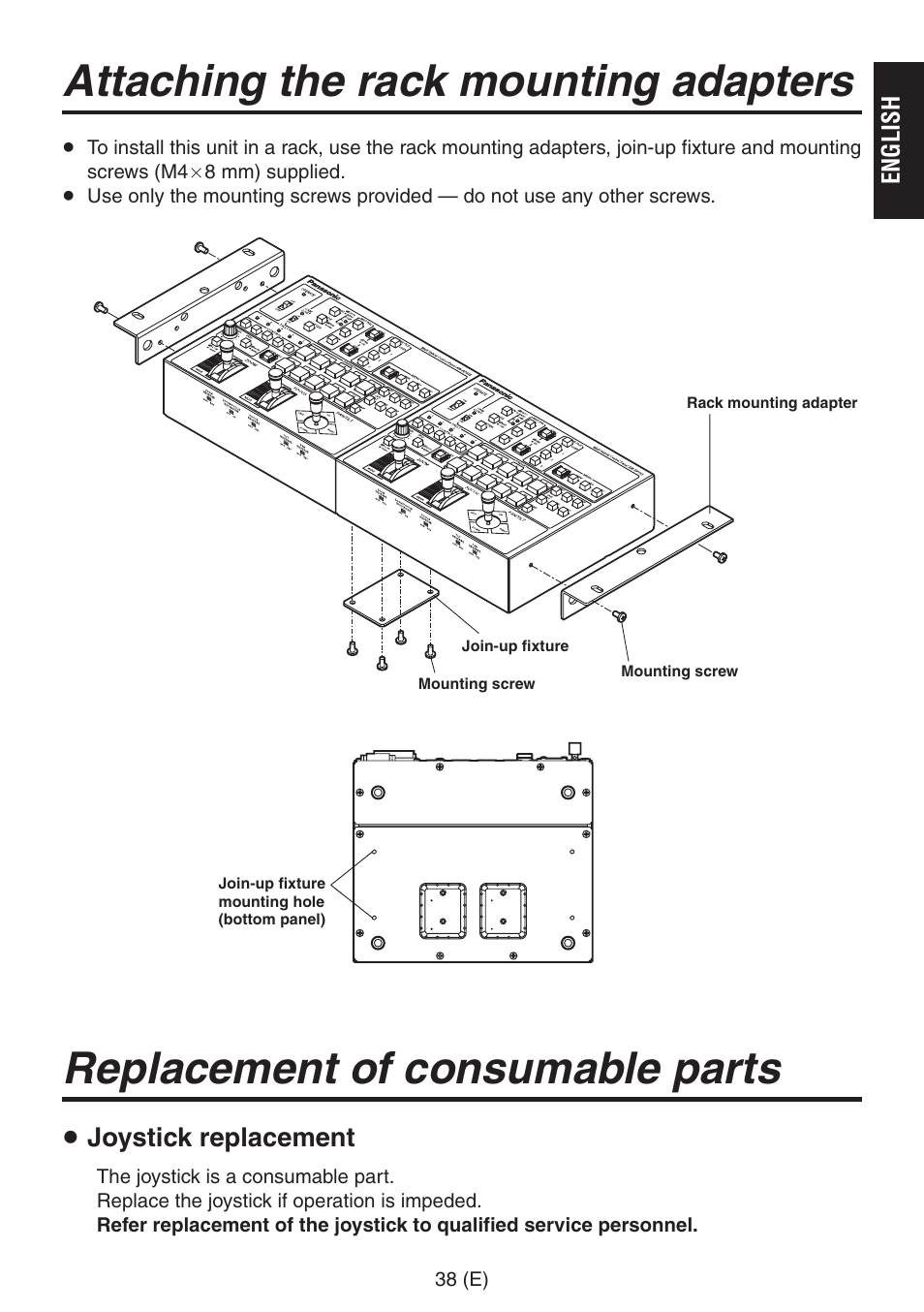 Attaching the rack mounting adapters, Replacement of consumable parts, Joystick replacement | Panasonic AW-RP555 User Manual | Page 39 / 296