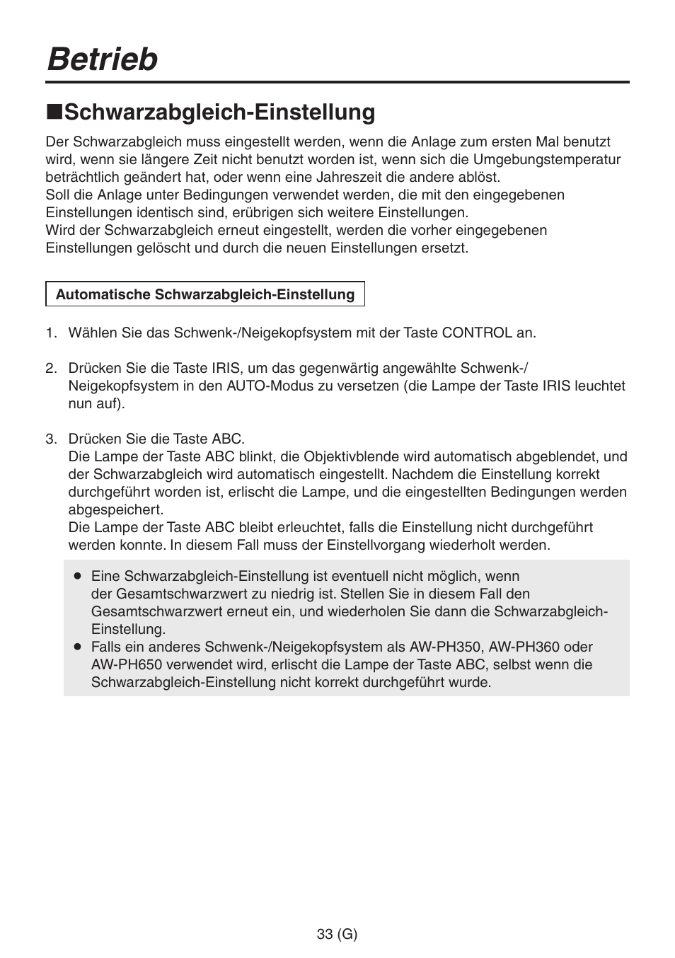 Betrieb, Schwarzabgleich-einstellung | Panasonic AW-RP555 User Manual | Page 76 / 296