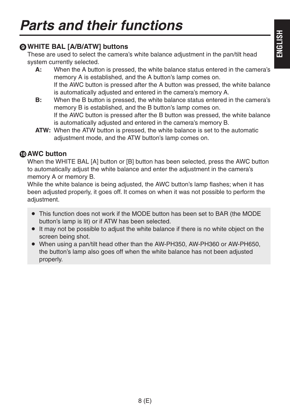 Parts and their functions | Panasonic AW-RP555 User Manual | Page 9 / 296