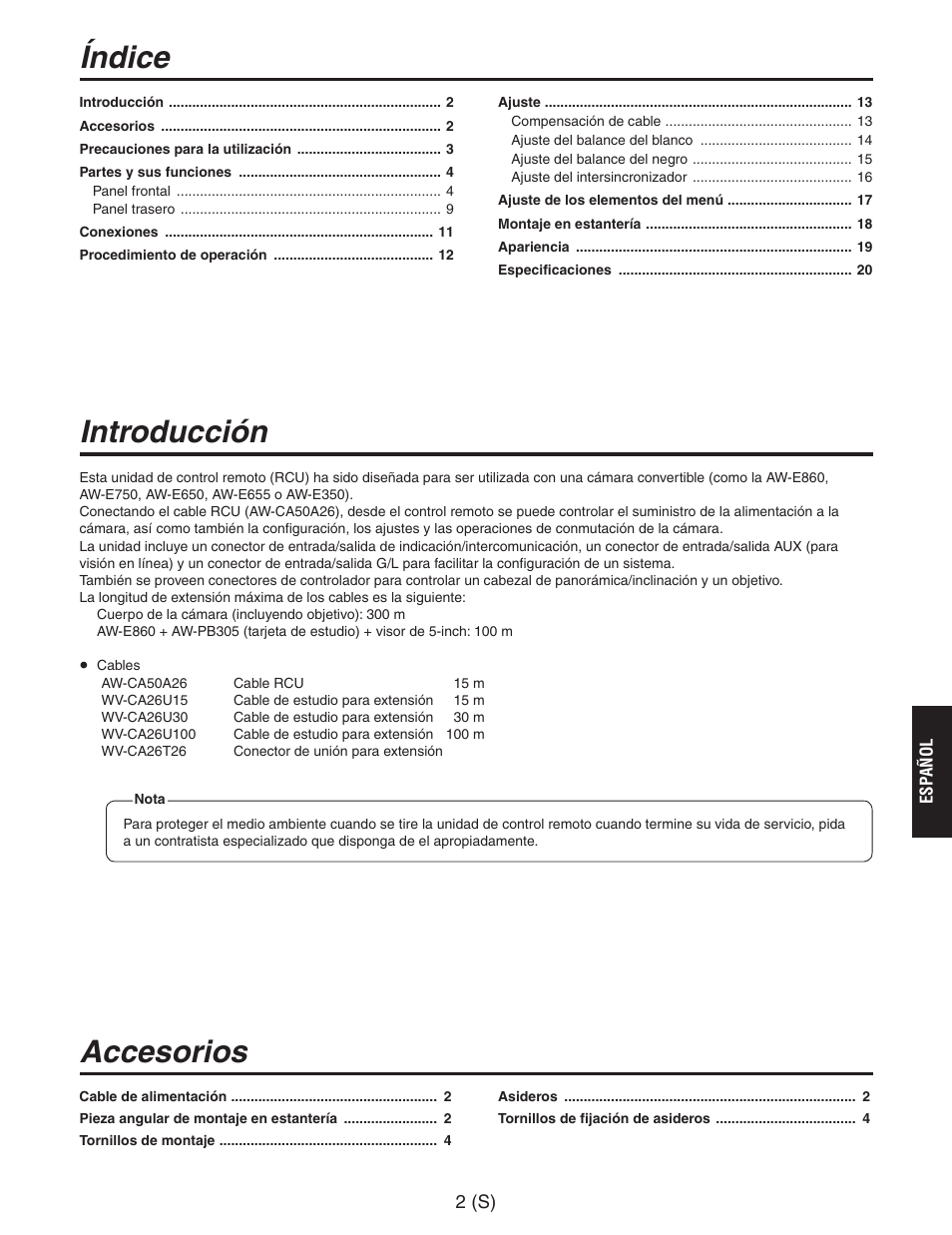 Índice introducción accesorios | Panasonic AW-RC600 User Manual | Page 83 / 124