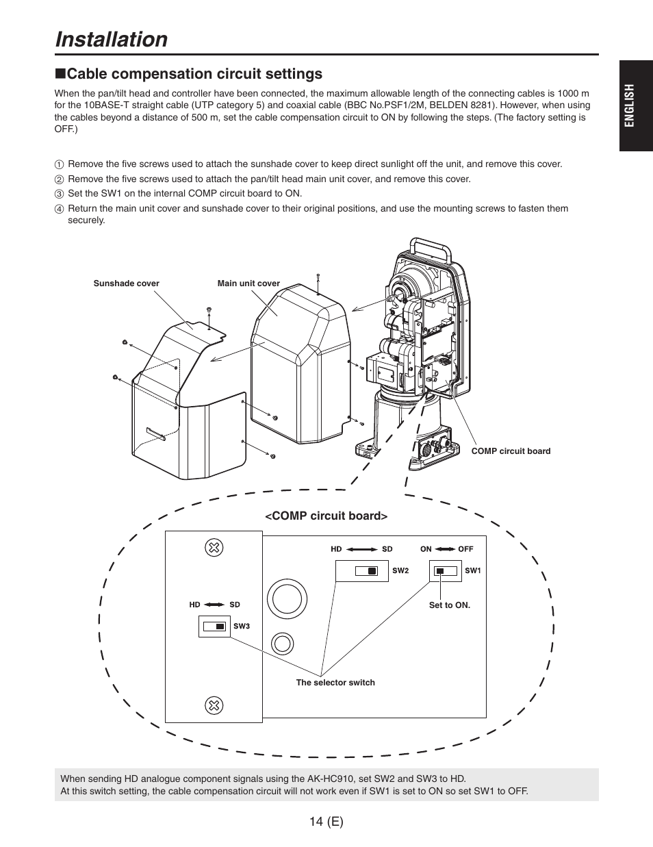 Cable compensation circuit settings, Installation | Panasonic AW-PH650 User Manual | Page 15 / 44