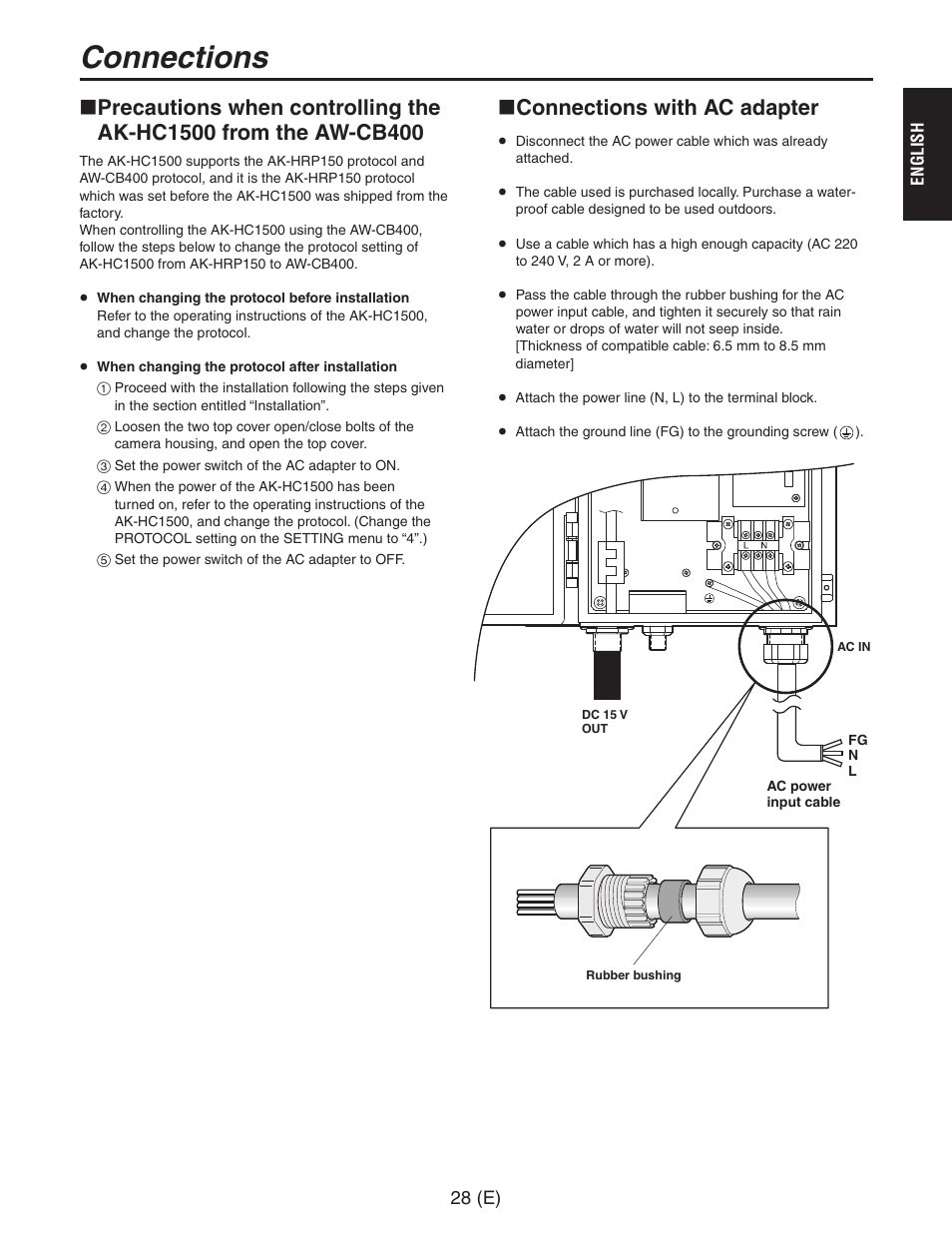 Connections with ac adapter, Connections | Panasonic AW-PH650 User Manual | Page 29 / 44