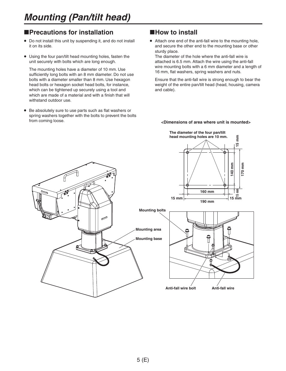 Precautions for installation, How to install, Precautions for installation how to install | Mounting (pan/tilthead) | Panasonic AW-PH650 User Manual | Page 6 / 44