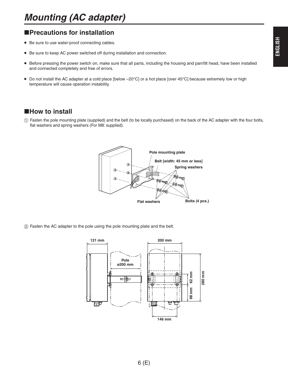 Precautions for installation, How to install, Precautions for installation how to install | Mounting (acadapter) | Panasonic AW-PH650 User Manual | Page 7 / 44