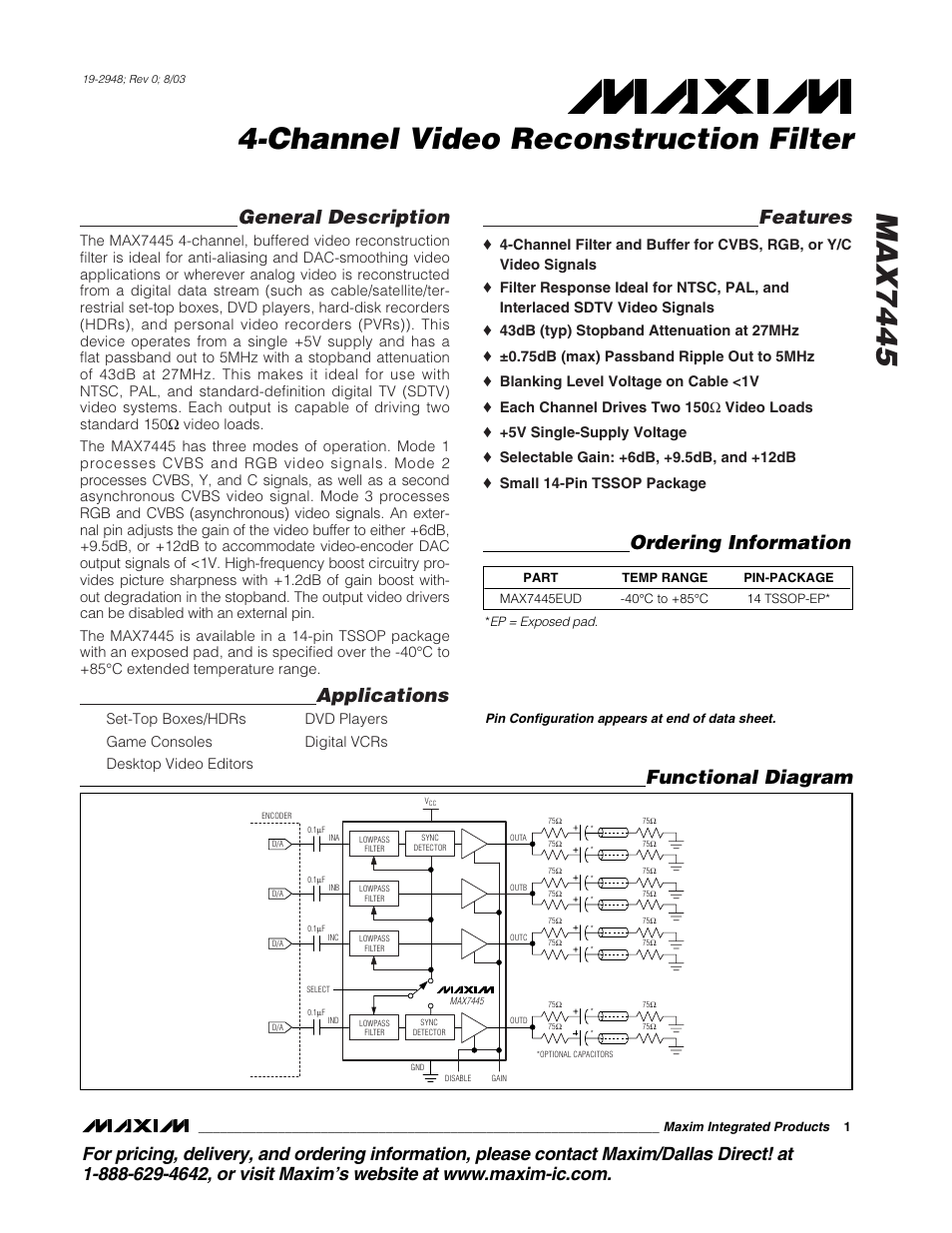 Rainbow Electronics MAX7445 User Manual | 8 pages