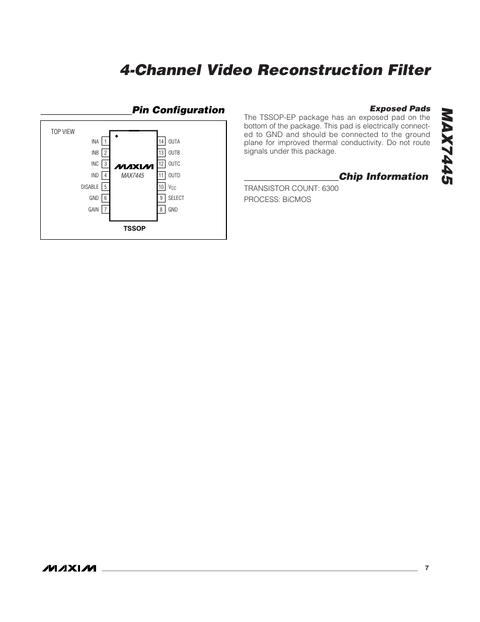 Chip information, Pin configuration | Rainbow Electronics MAX7445 User Manual | Page 7 / 8