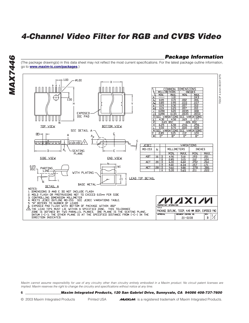 Package information | Rainbow Electronics MAX7446 User Manual | Page 6 / 6