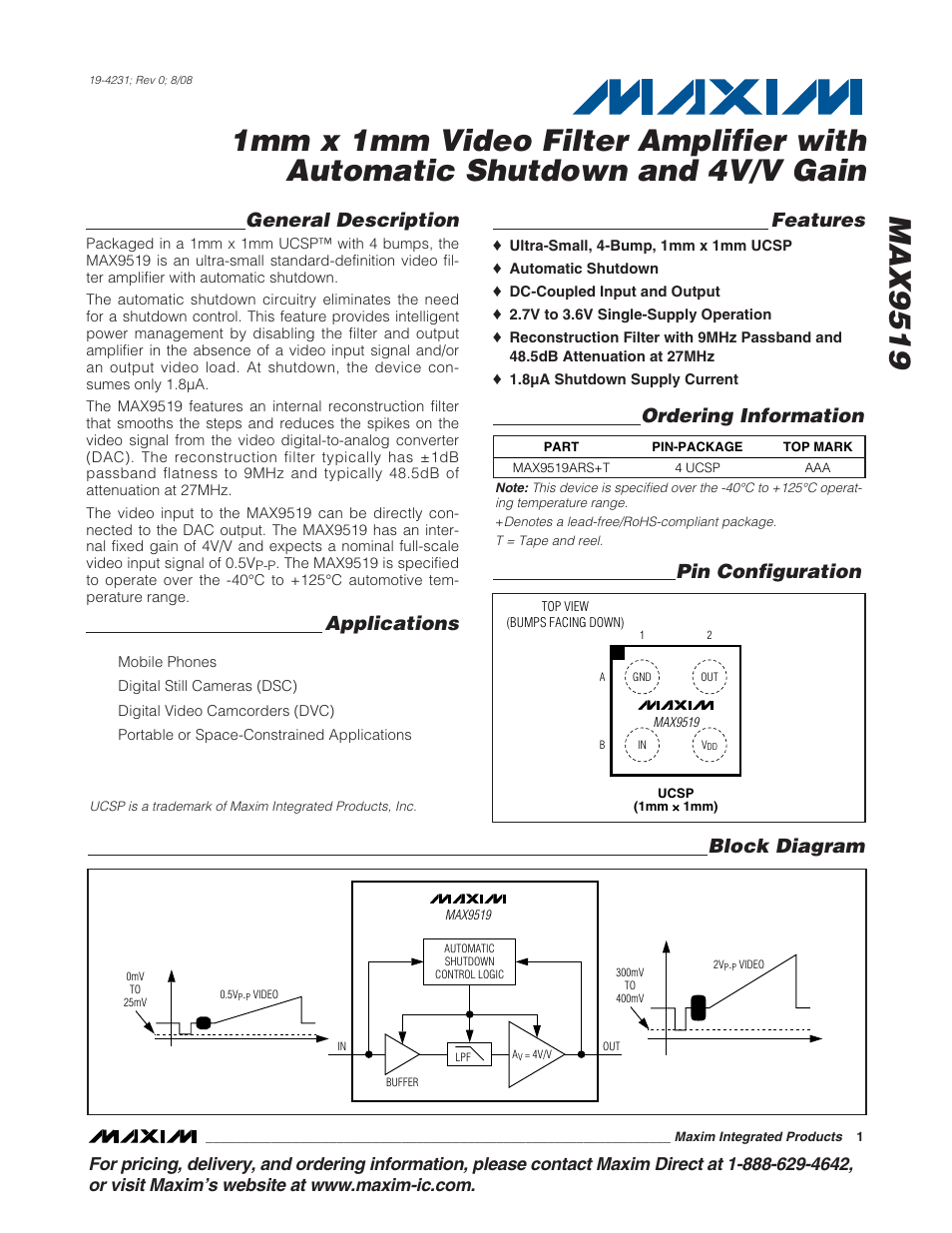 Rainbow Electronics MAX9519 User Manual | 9 pages