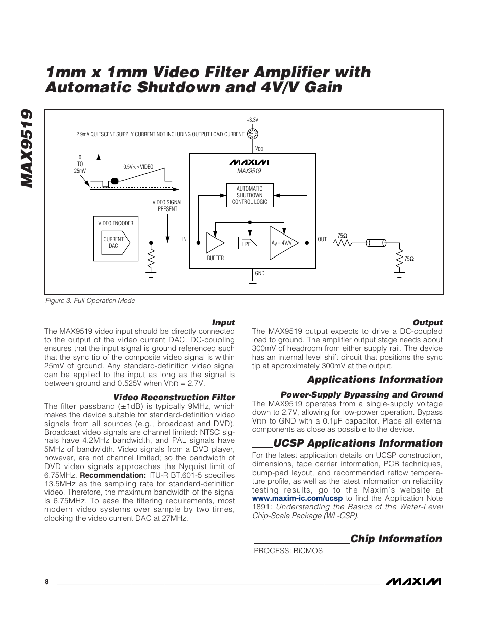 Applications information, Ucsp applications information, Chip information | Rainbow Electronics MAX9519 User Manual | Page 8 / 9