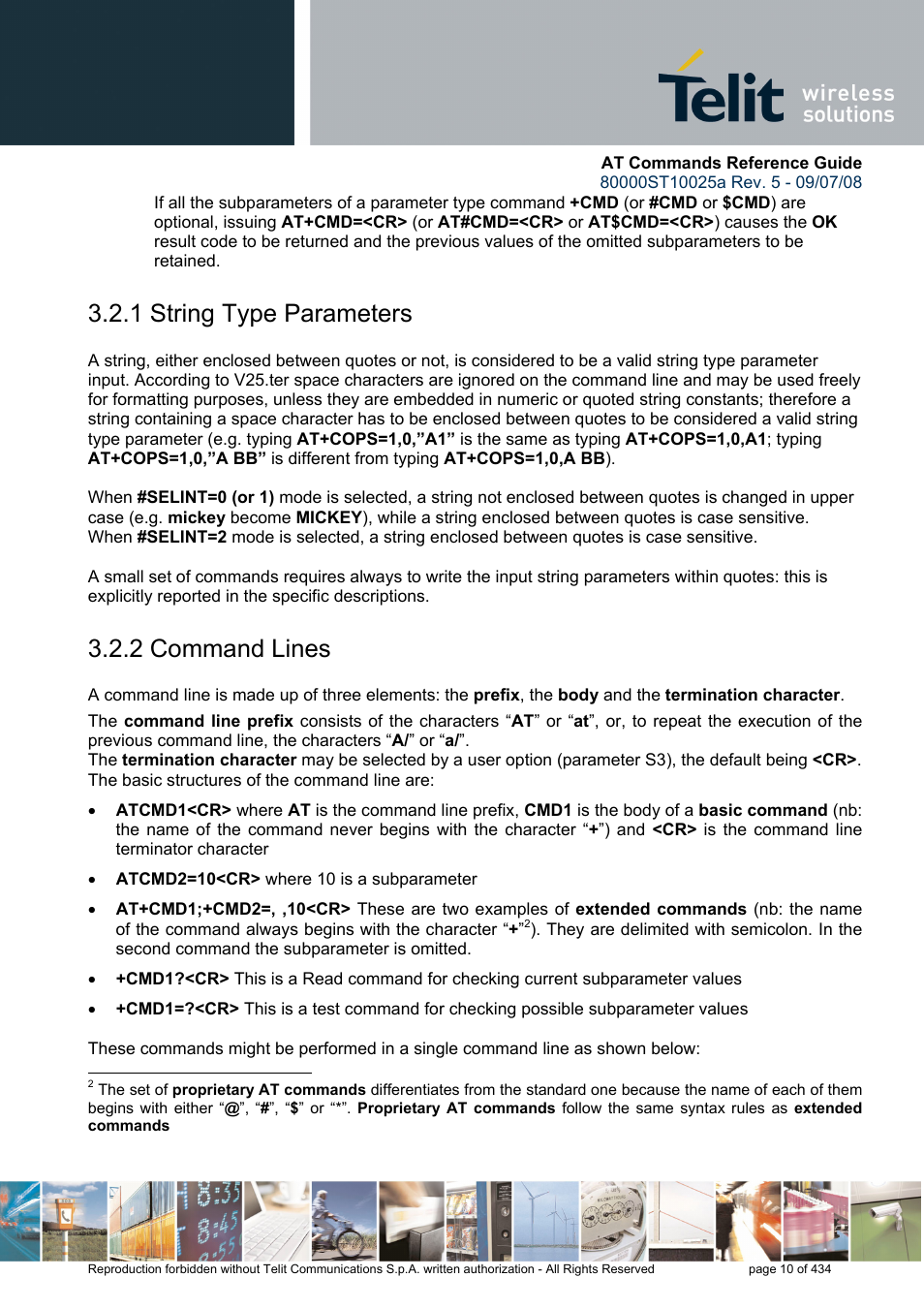 1 string type parameters, 2 command lines | Rainbow Electronics GM862-QUAD-PY User Manual | Page 10 / 434