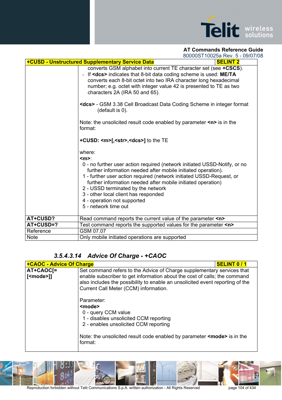 14 advice of charge - +caoc | Rainbow Electronics GM862-QUAD-PY User Manual | Page 104 / 434