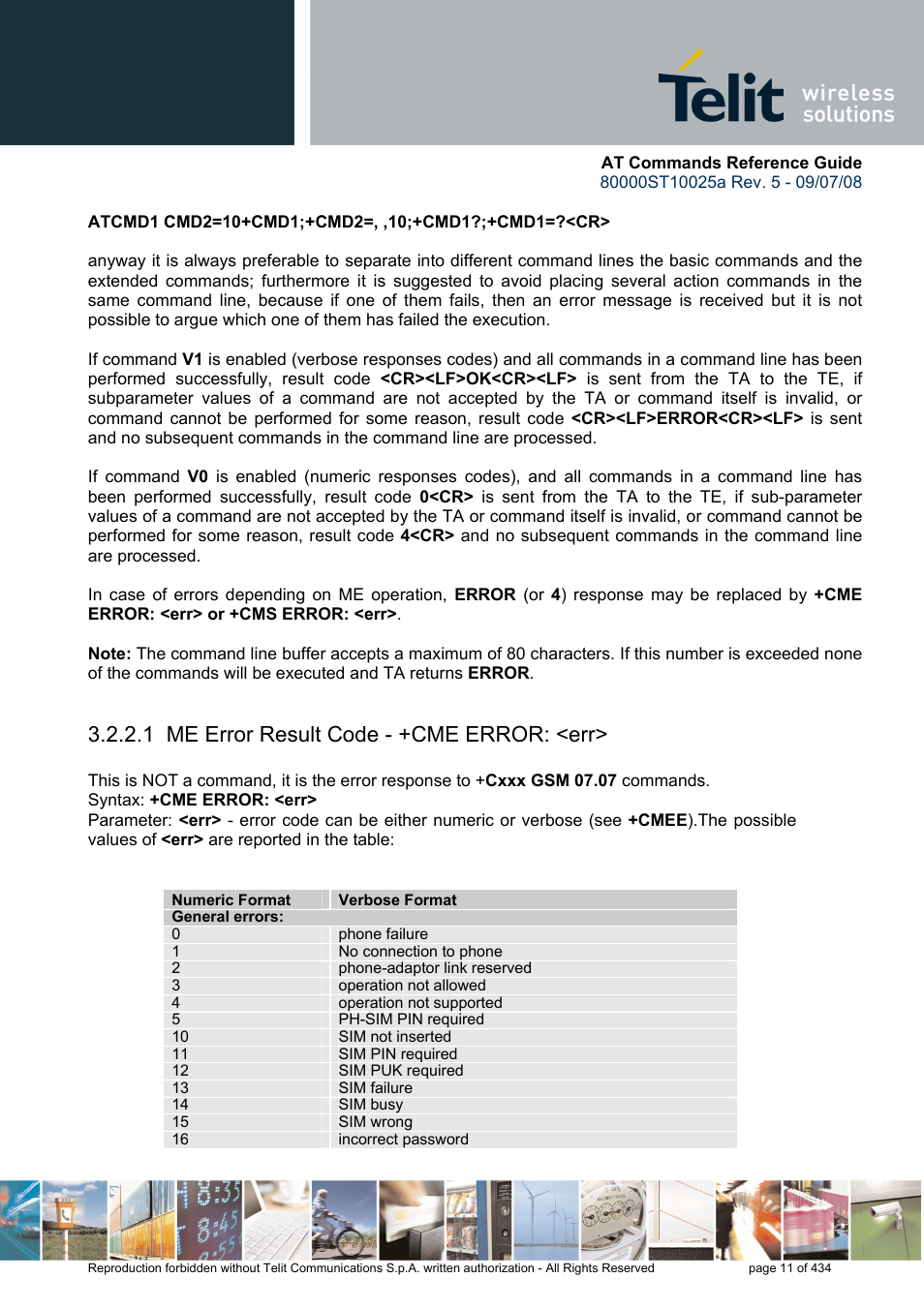 1 me error result code - +cme error: <err | Rainbow Electronics GM862-QUAD-PY User Manual | Page 11 / 434