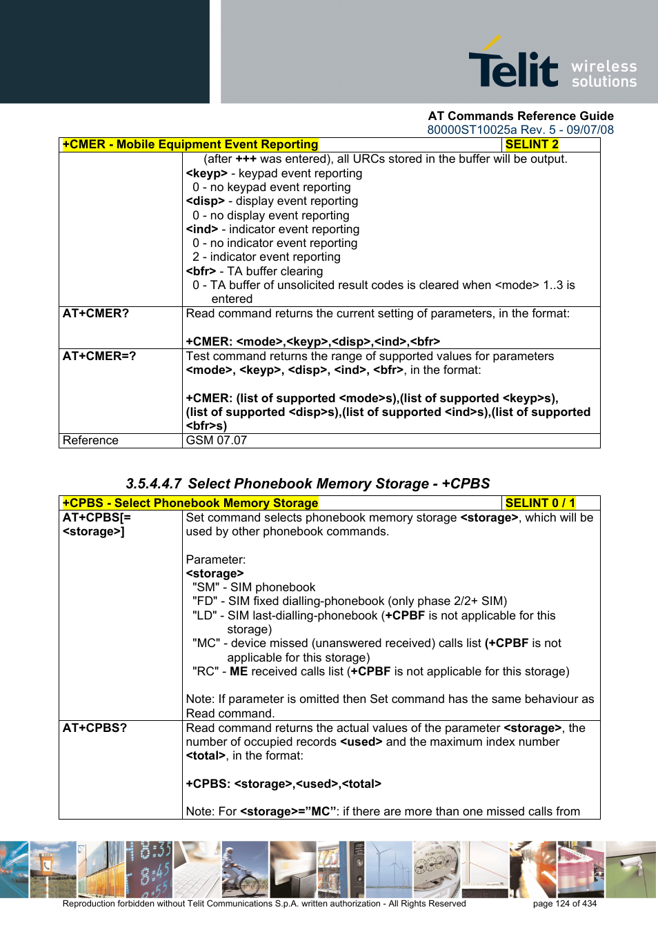 7 select phonebook memory storage - +cpbs | Rainbow Electronics GM862-QUAD-PY User Manual | Page 124 / 434