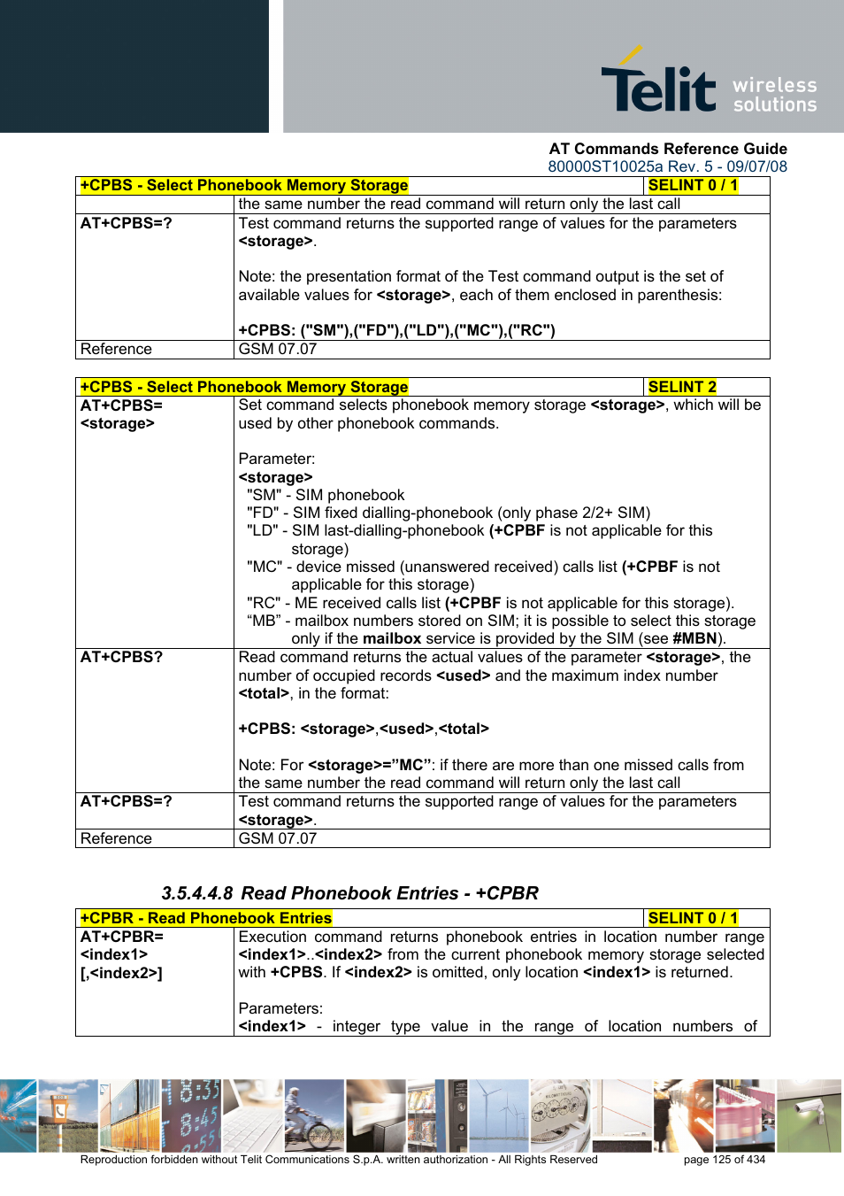8 read phonebook entries - +cpbr | Rainbow Electronics GM862-QUAD-PY User Manual | Page 125 / 434