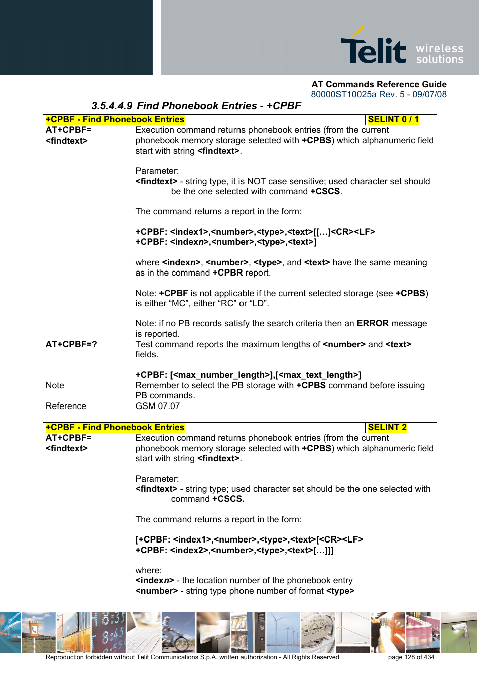 9 find phonebook entries - +cpbf | Rainbow Electronics GM862-QUAD-PY User Manual | Page 128 / 434