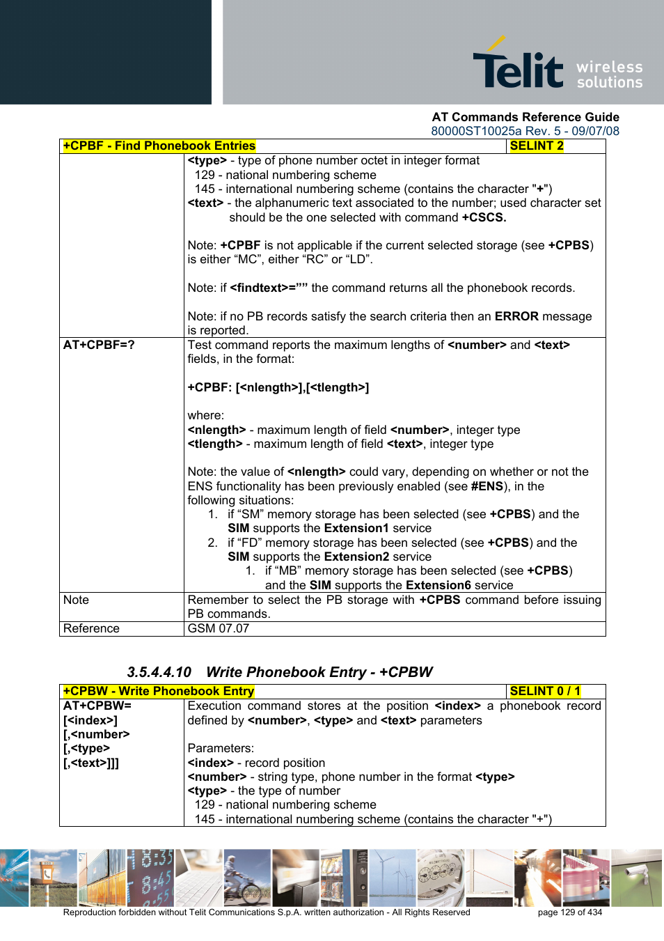 10 write phonebook entry - +cpbw | Rainbow Electronics GM862-QUAD-PY User Manual | Page 129 / 434