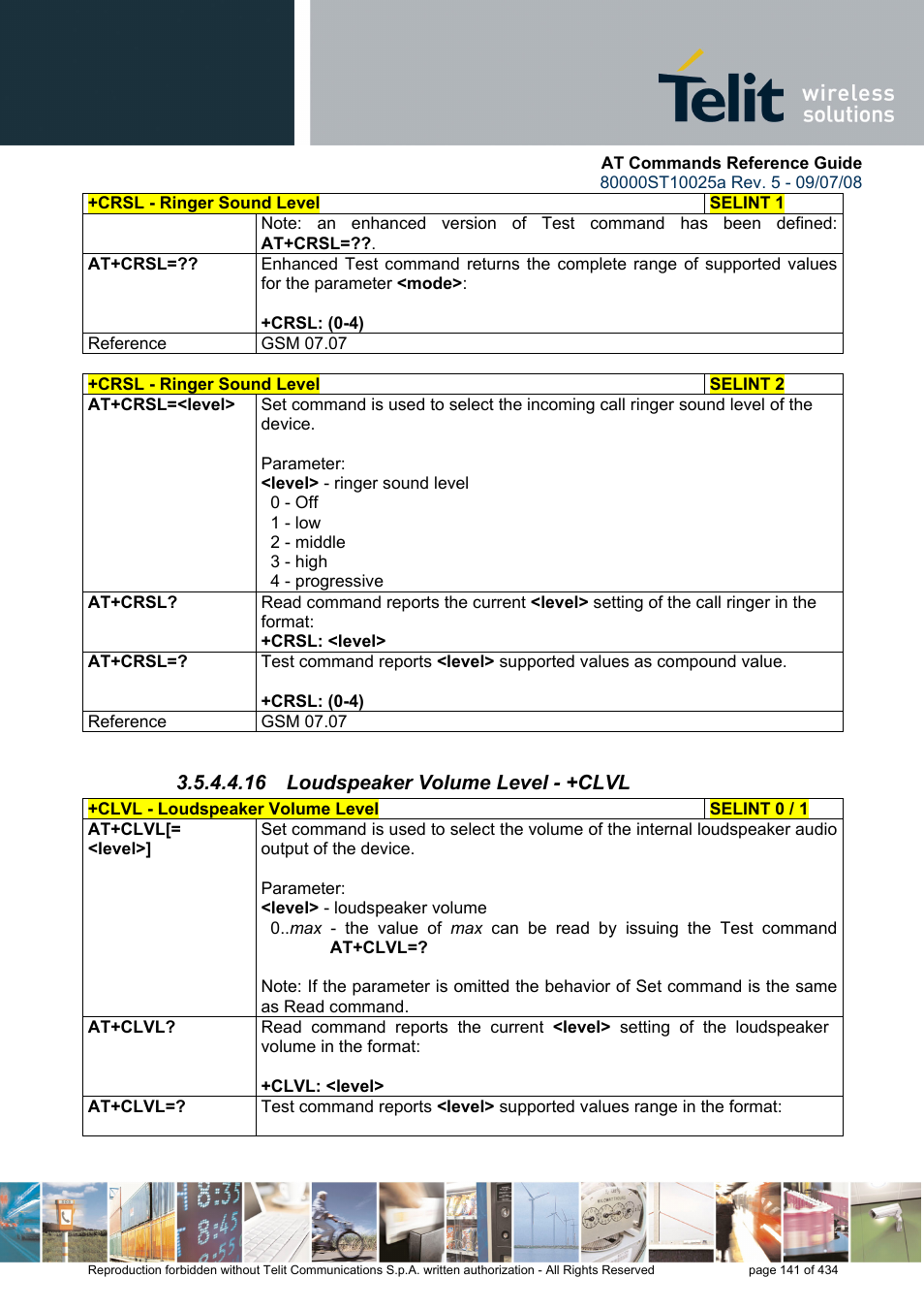 16 loudspeaker volume level - +clvl | Rainbow Electronics GM862-QUAD-PY User Manual | Page 141 / 434