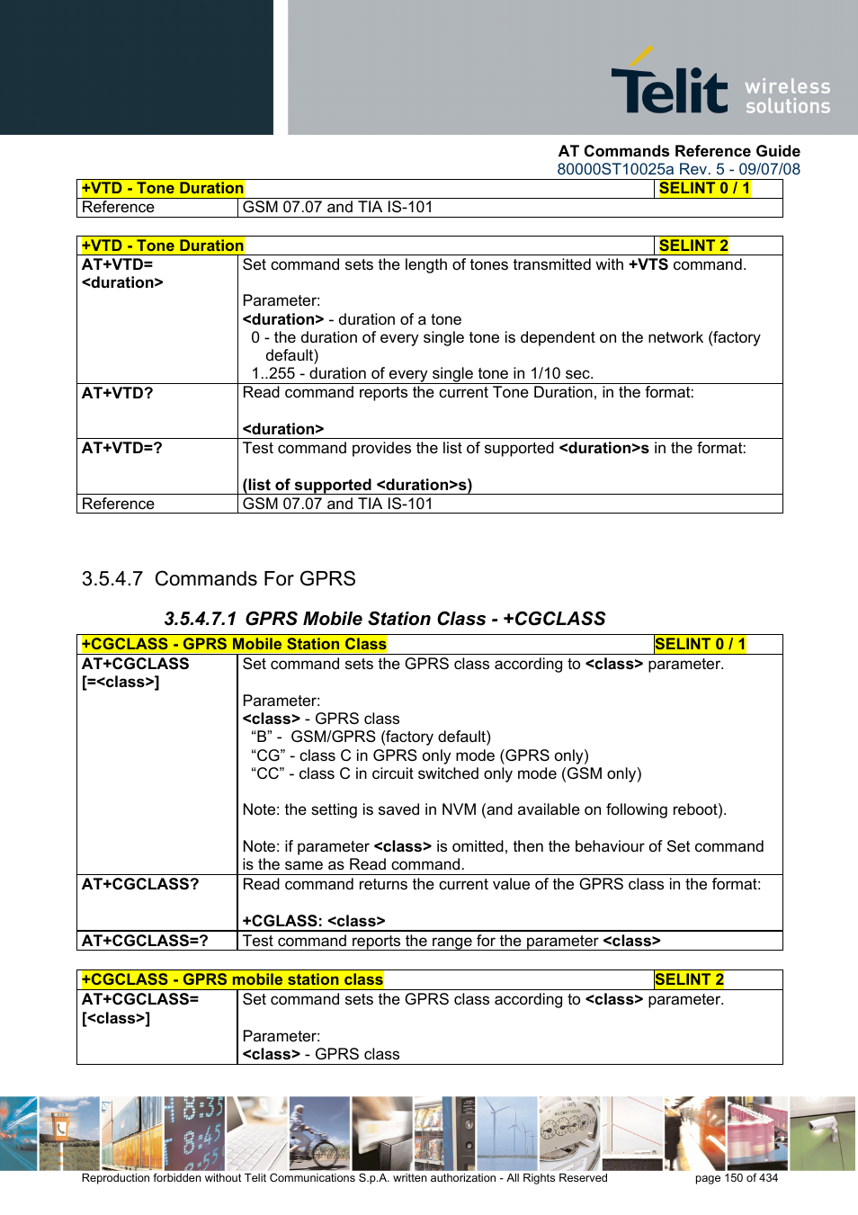 7 commands for gprs, 1 gprs mobile station class - +cgclass | Rainbow Electronics GM862-QUAD-PY User Manual | Page 150 / 434