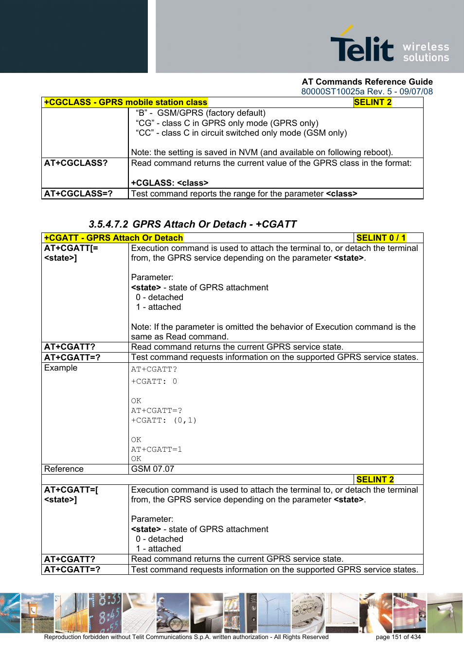 2 gprs attach or detach - +cgatt | Rainbow Electronics GM862-QUAD-PY User Manual | Page 151 / 434