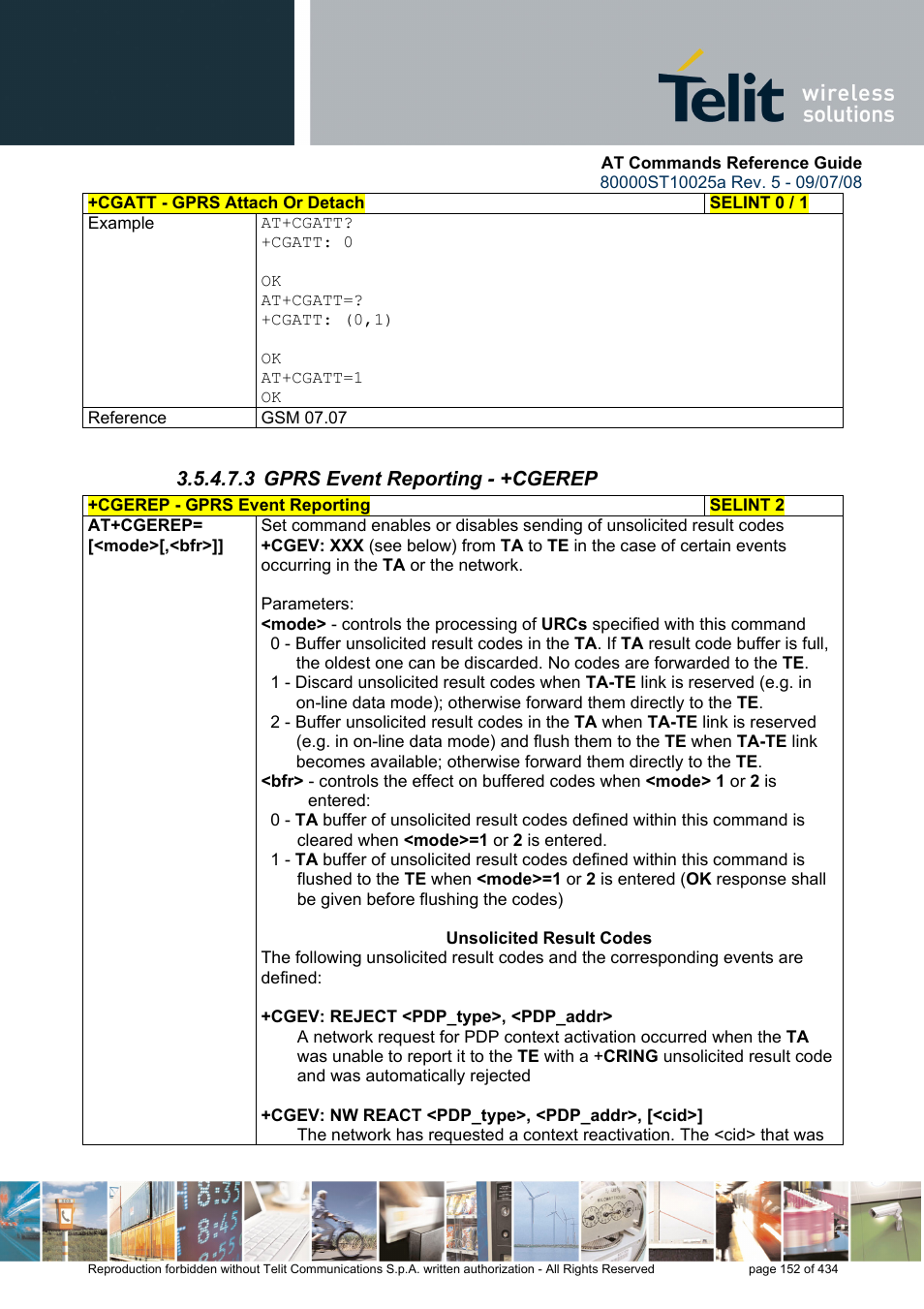 3 gprs event reporting - +cgerep | Rainbow Electronics GM862-QUAD-PY User Manual | Page 152 / 434