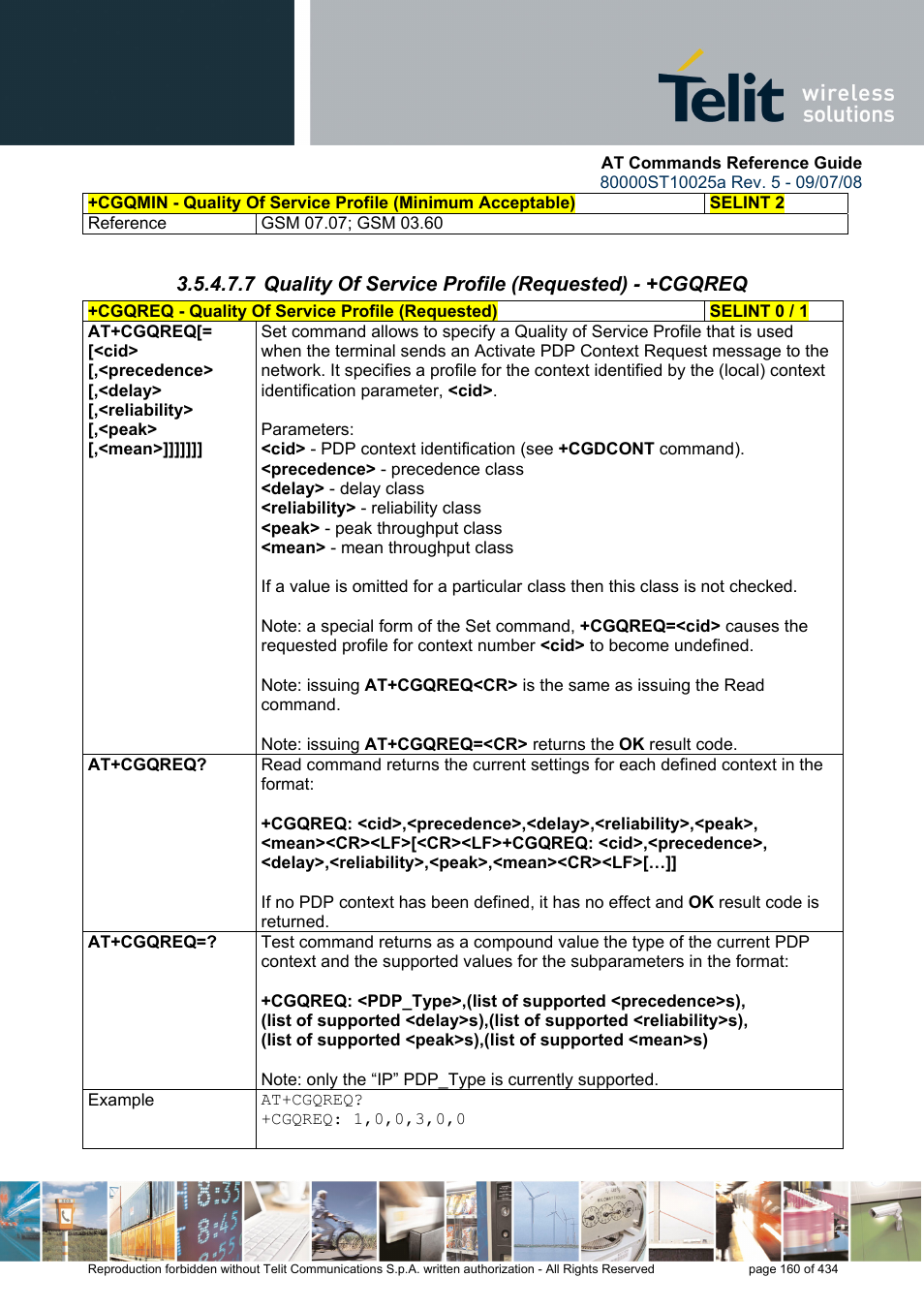 7 quality of service profile (requested) - +cgqreq | Rainbow Electronics GM862-QUAD-PY User Manual | Page 160 / 434