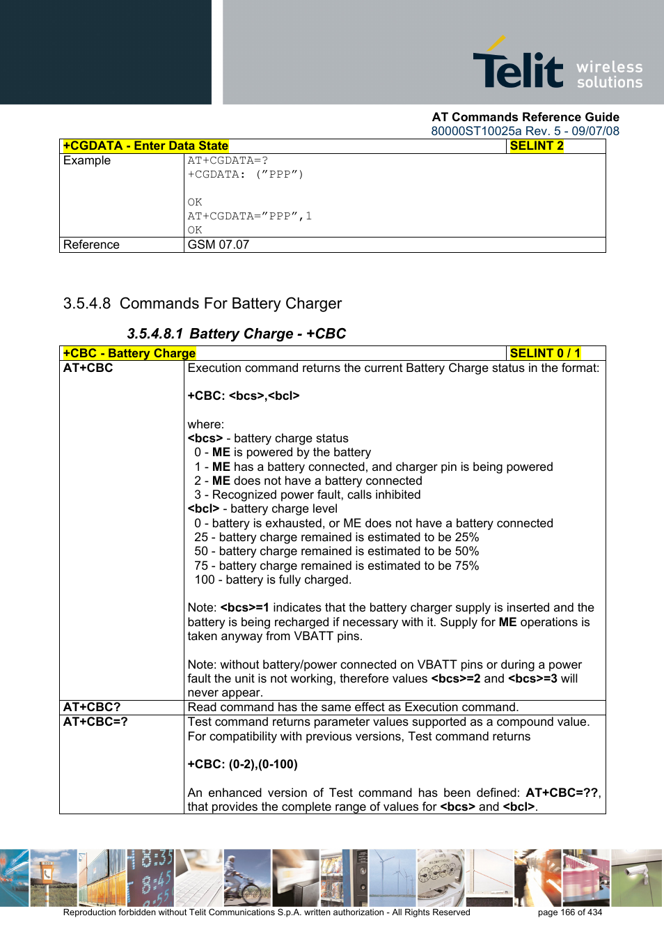 8 commands for battery charger, 1 battery charge - +cbc | Rainbow Electronics GM862-QUAD-PY User Manual | Page 166 / 434