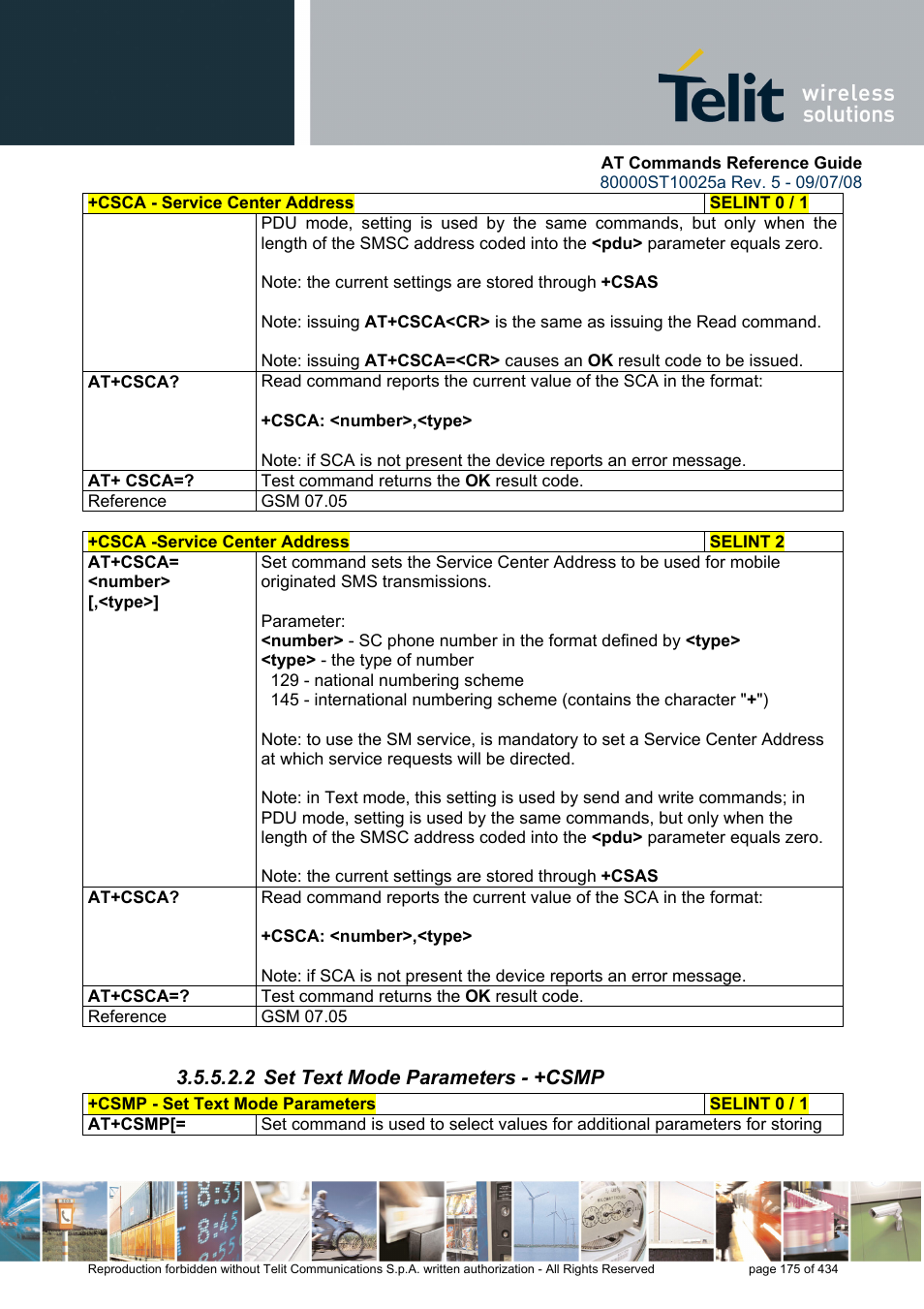 2 set text mode parameters - +csmp | Rainbow Electronics GM862-QUAD-PY User Manual | Page 175 / 434
