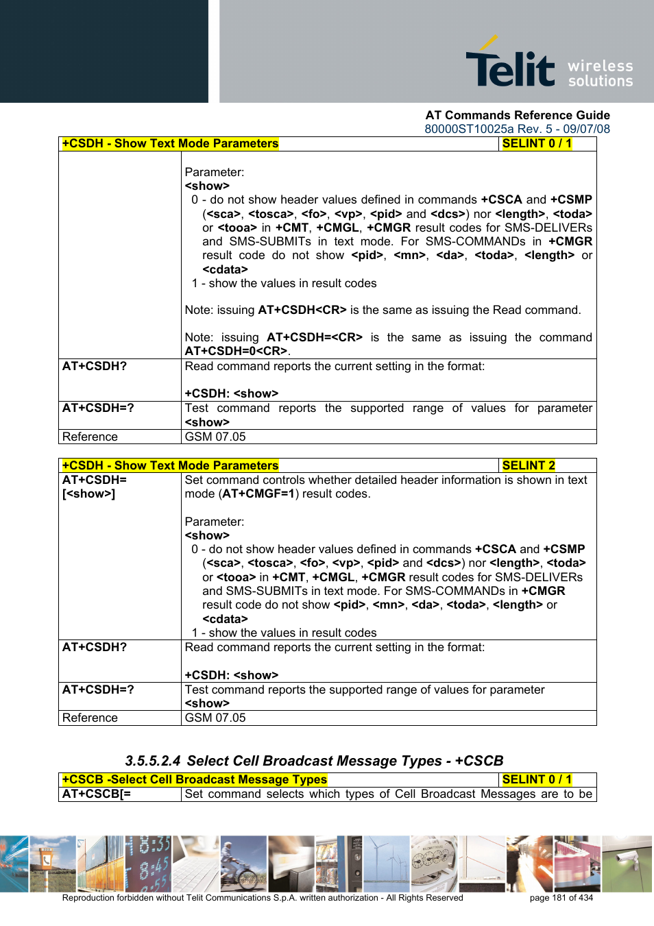 4 select cell broadcast message types - +cscb | Rainbow Electronics GM862-QUAD-PY User Manual | Page 181 / 434