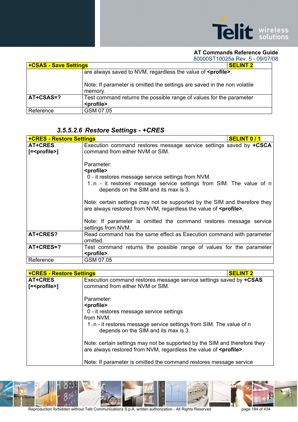 6 restore settings - +cres | Rainbow Electronics GM862-QUAD-PY User Manual | Page 184 / 434