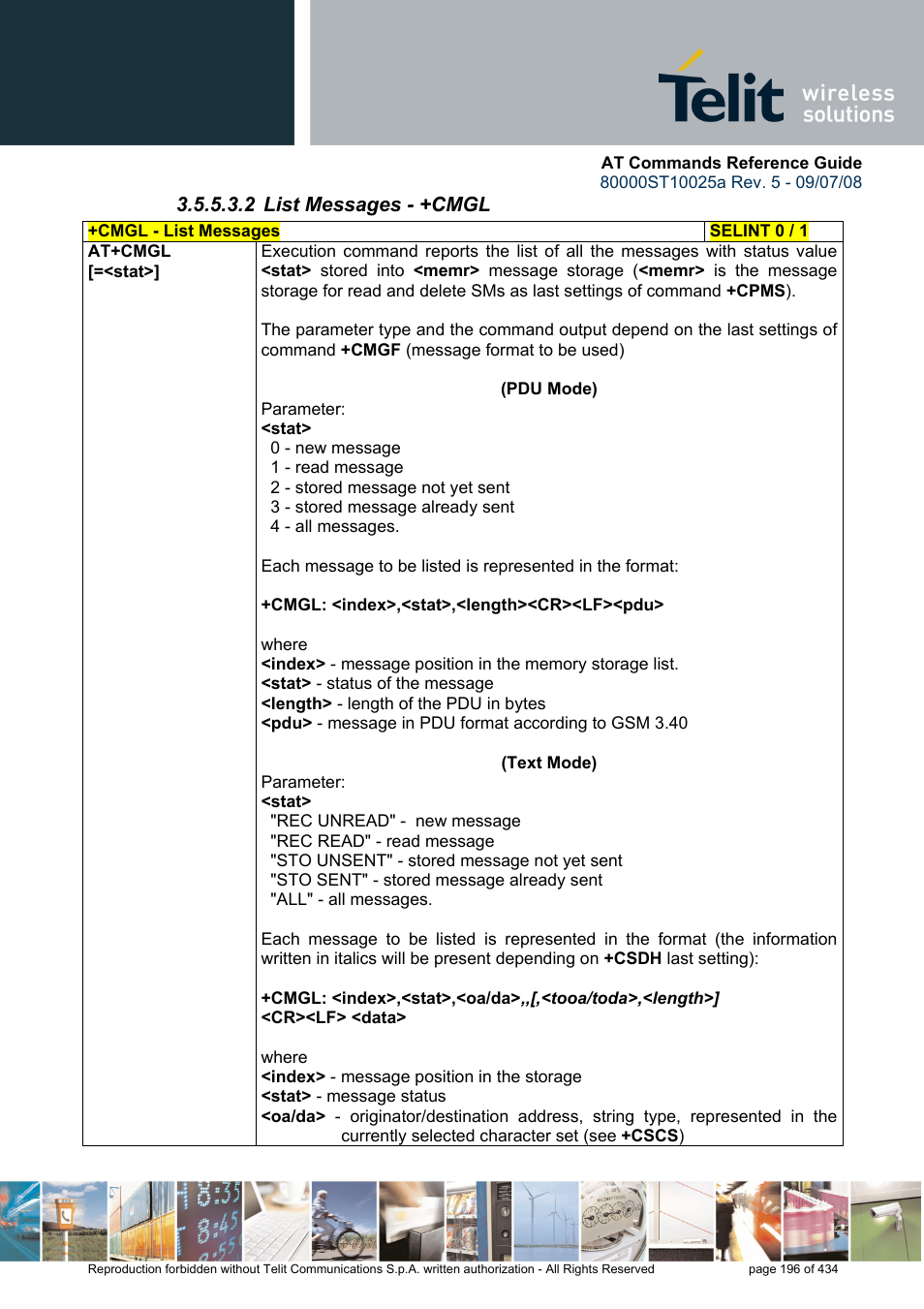 2 list messages - +cmgl | Rainbow Electronics GM862-QUAD-PY User Manual | Page 196 / 434