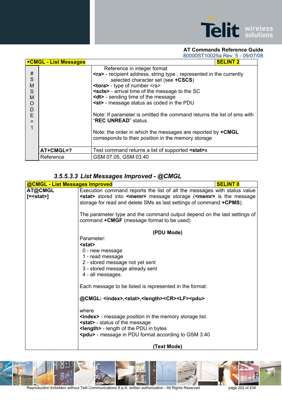 3 list messages improved - @cmgl | Rainbow Electronics GM862-QUAD-PY User Manual | Page 202 / 434