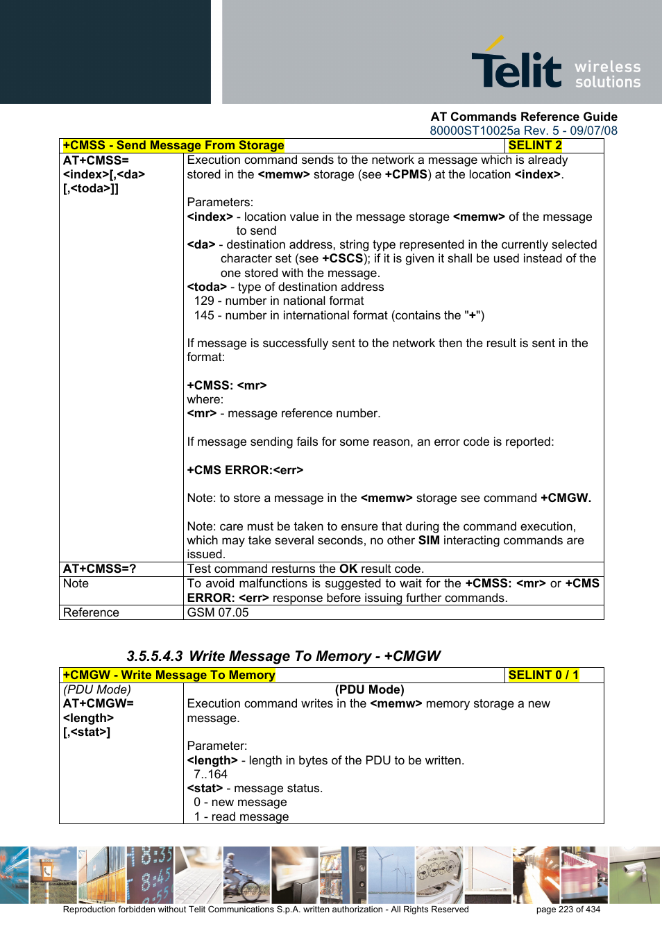 3 write message to memory - +cmgw | Rainbow Electronics GM862-QUAD-PY User Manual | Page 223 / 434