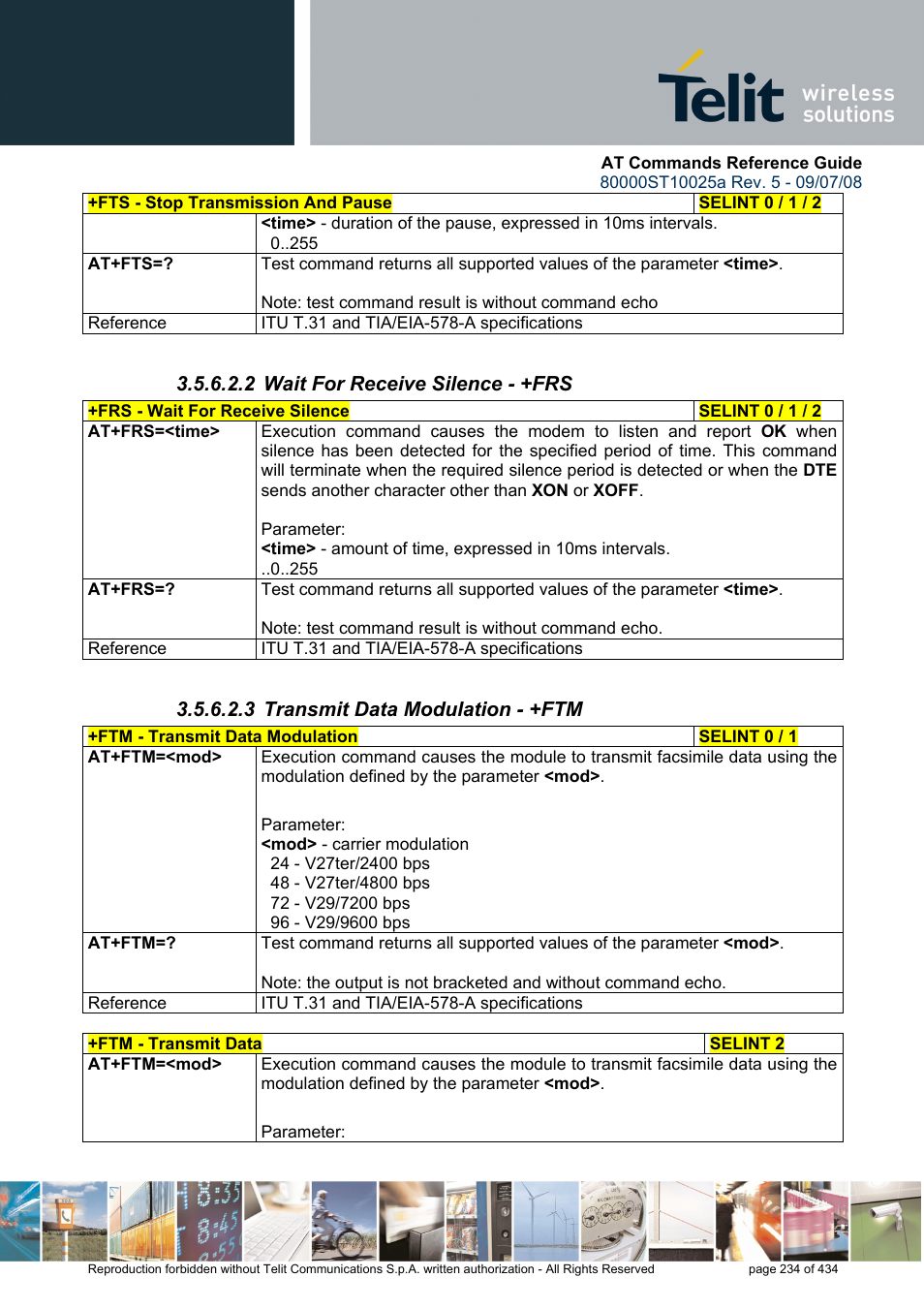2 wait for receive silence - +frs, 3 transmit data modulation - +ftm | Rainbow Electronics GM862-QUAD-PY User Manual | Page 234 / 434