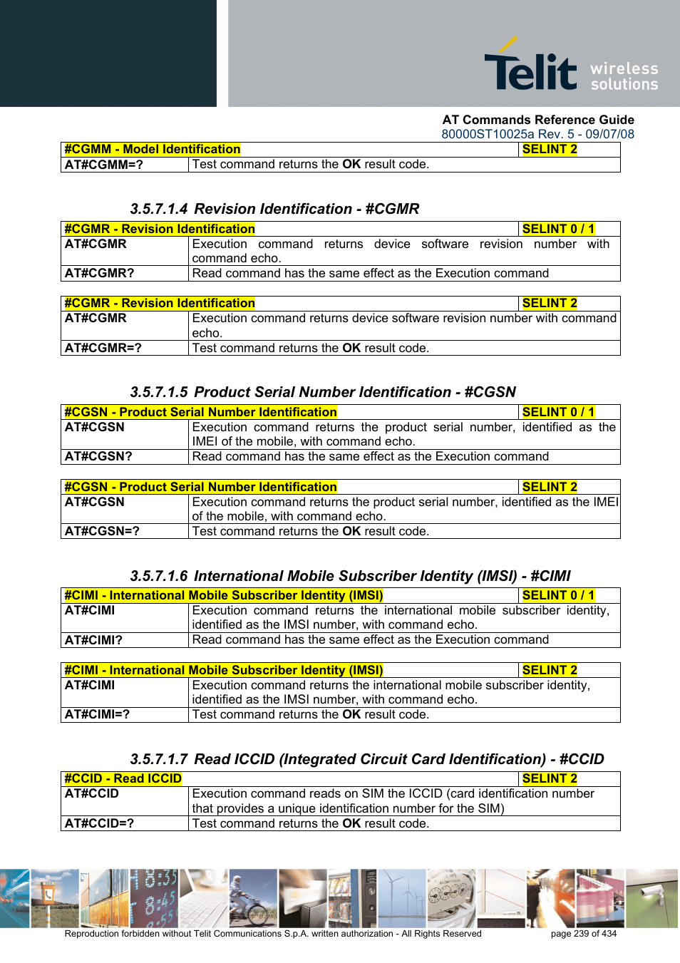 4 revision identification - #cgmr, 5 product serial number identification - #cgsn | Rainbow Electronics GM862-QUAD-PY User Manual | Page 239 / 434