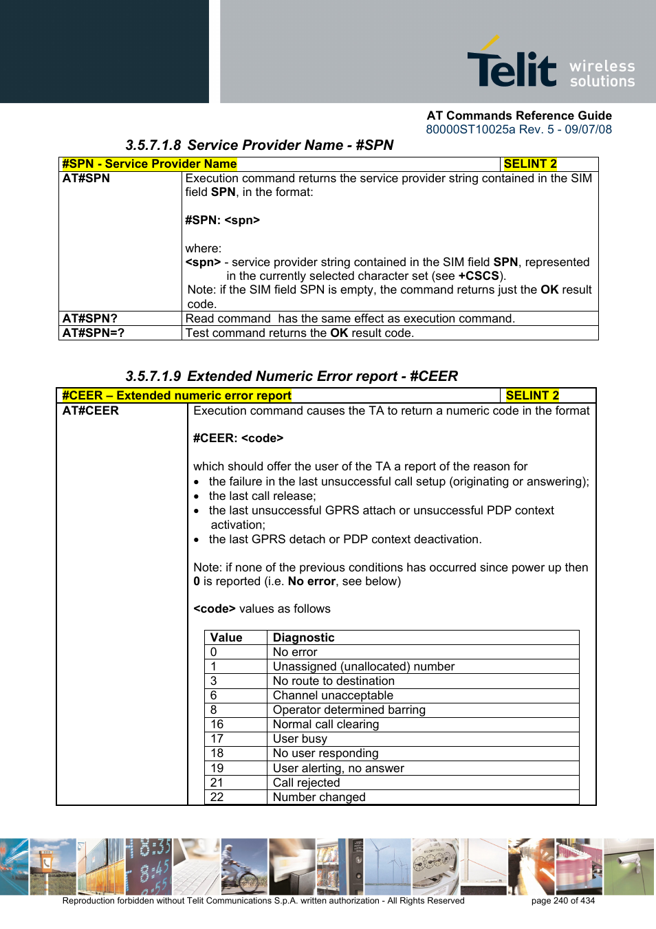 8 service provider name - #spn, 9 extended numeric error report - #ceer | Rainbow Electronics GM862-QUAD-PY User Manual | Page 240 / 434