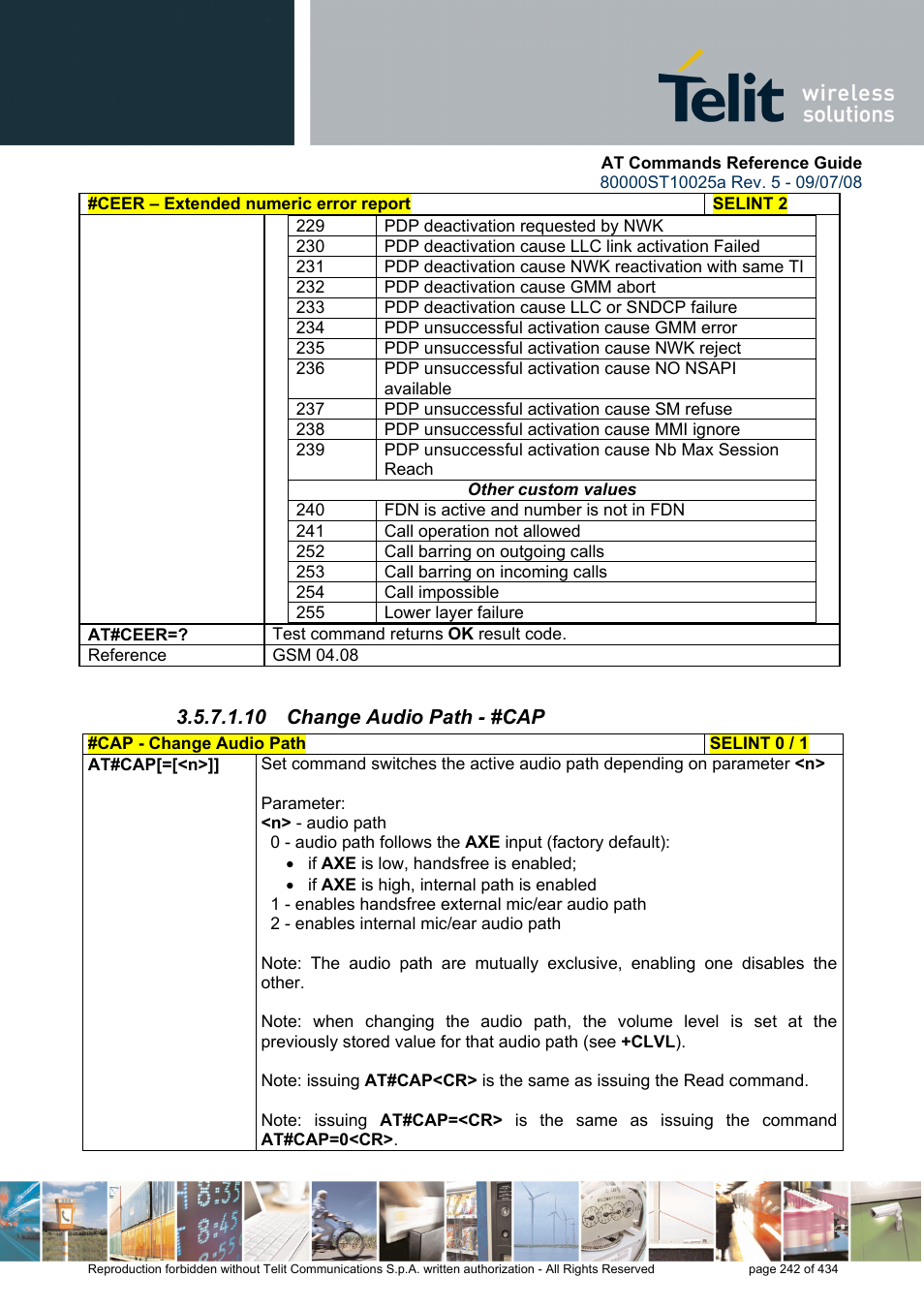 10 change audio path - #cap | Rainbow Electronics GM862-QUAD-PY User Manual | Page 242 / 434