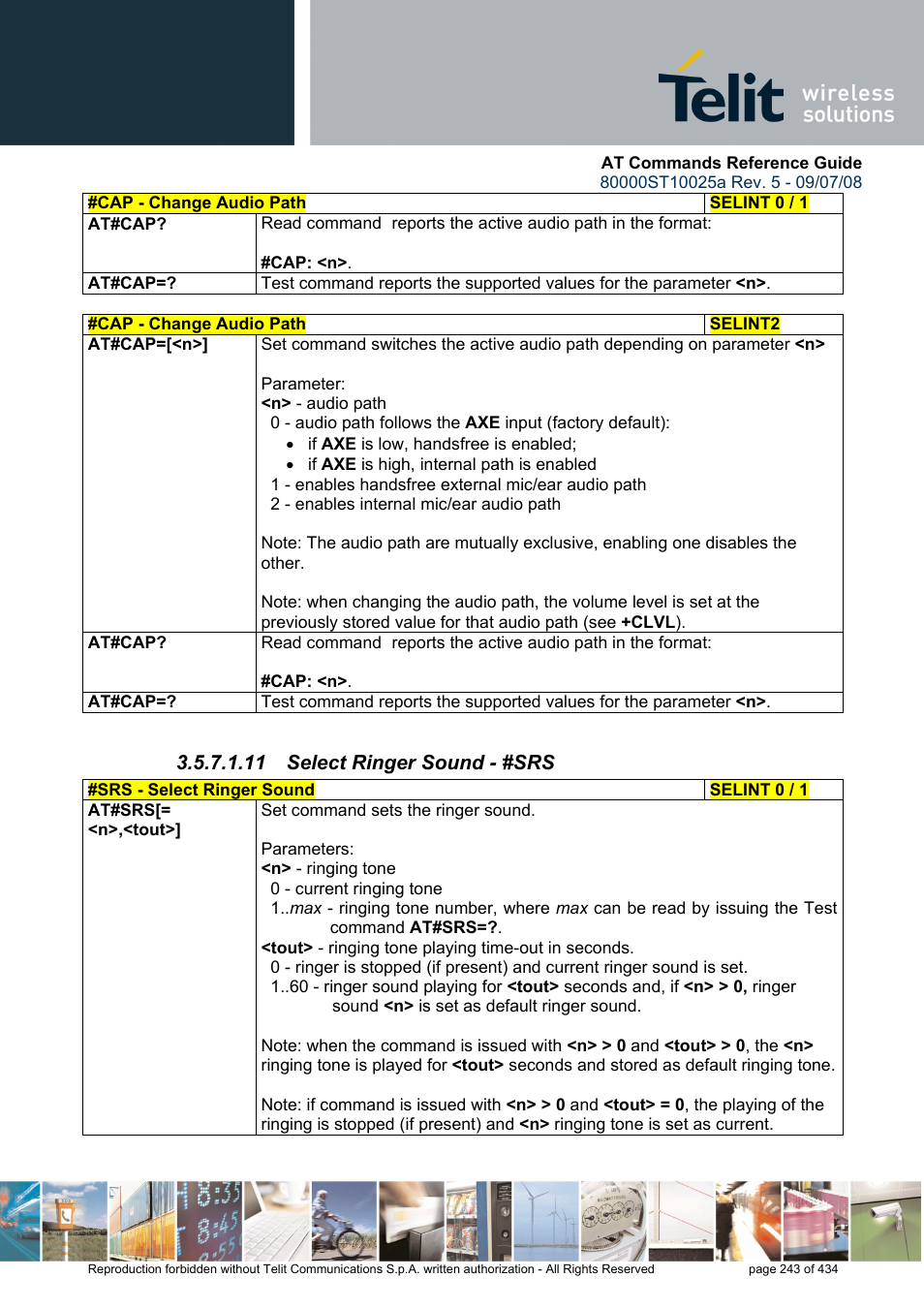 11 select ringer sound - #srs | Rainbow Electronics GM862-QUAD-PY User Manual | Page 243 / 434