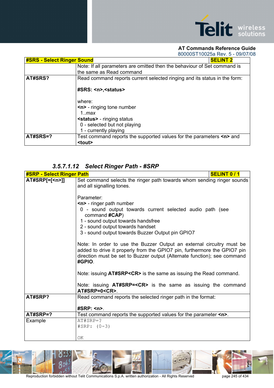 12 select ringer path - #srp | Rainbow Electronics GM862-QUAD-PY User Manual | Page 245 / 434