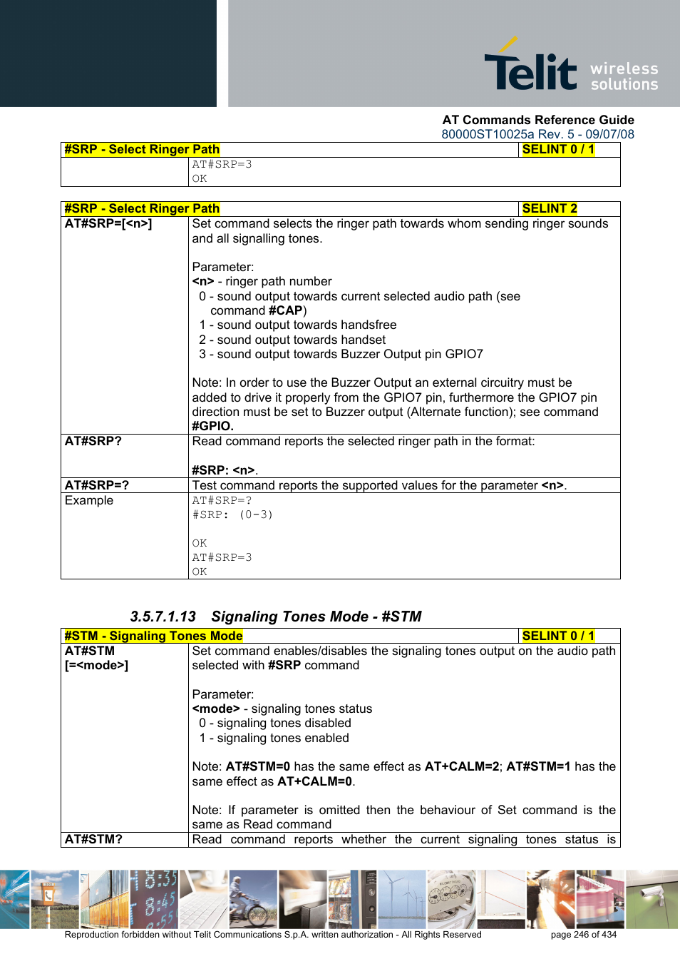 13 signaling tones mode - #stm | Rainbow Electronics GM862-QUAD-PY User Manual | Page 246 / 434