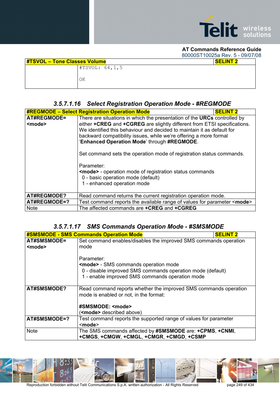 16 select registration operation mode - #regmode, 17 sms commands operation mode - #smsmode | Rainbow Electronics GM862-QUAD-PY User Manual | Page 249 / 434