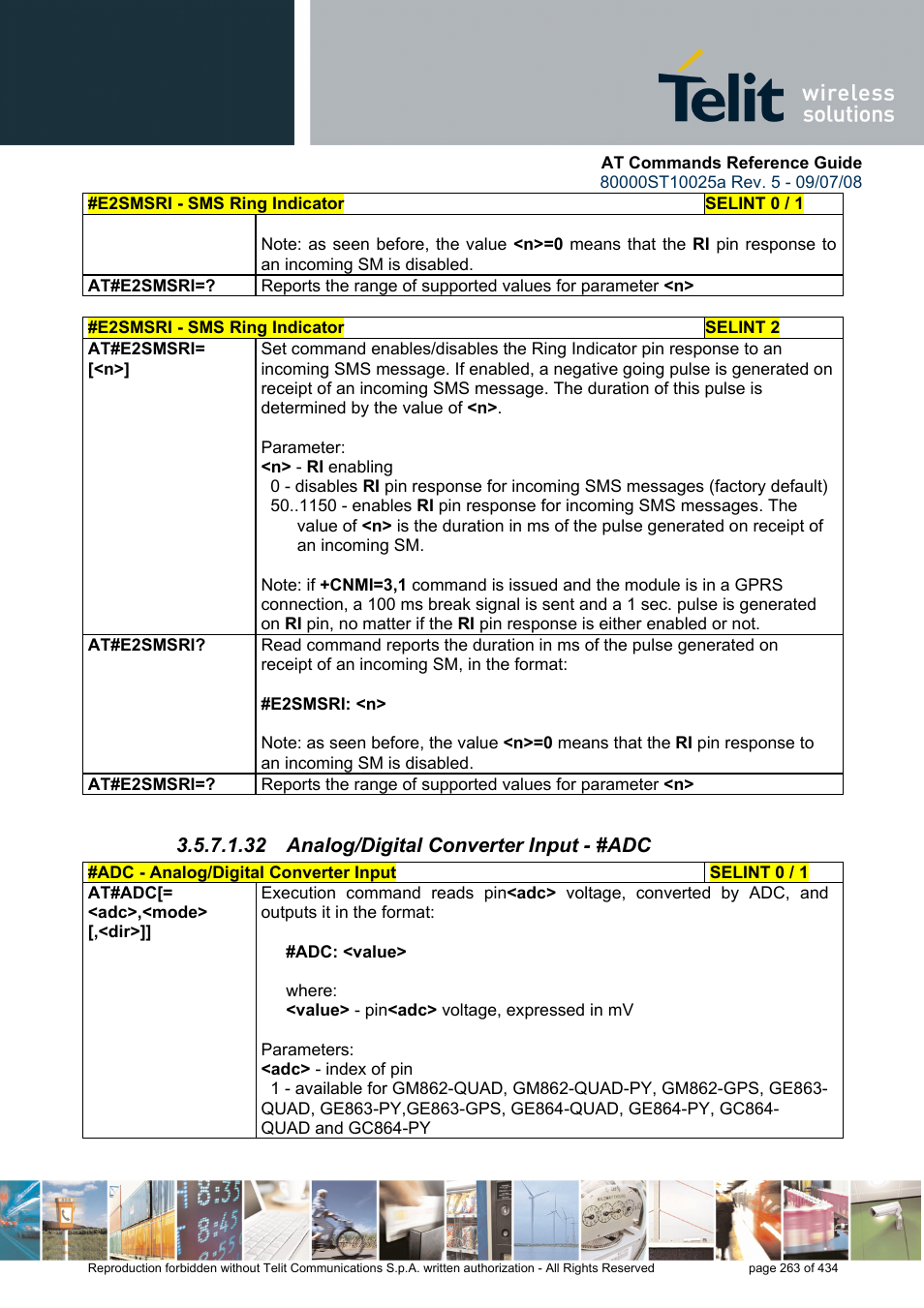 32 analog/digital converter input - #adc | Rainbow Electronics GM862-QUAD-PY User Manual | Page 263 / 434