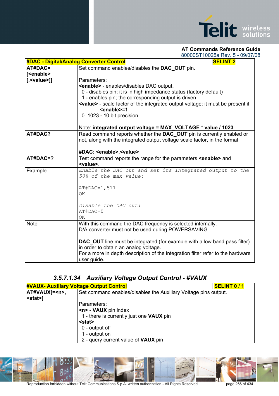 34 auxiliary voltage output control - #vaux | Rainbow Electronics GM862-QUAD-PY User Manual | Page 266 / 434