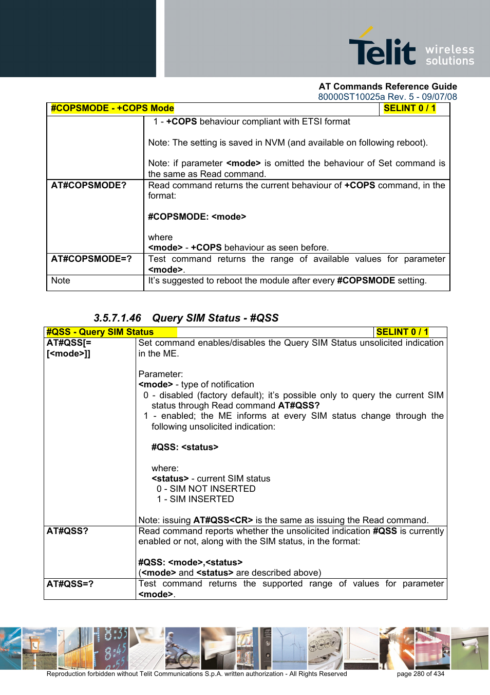 46 query sim status - #qss | Rainbow Electronics GM862-QUAD-PY User Manual | Page 280 / 434