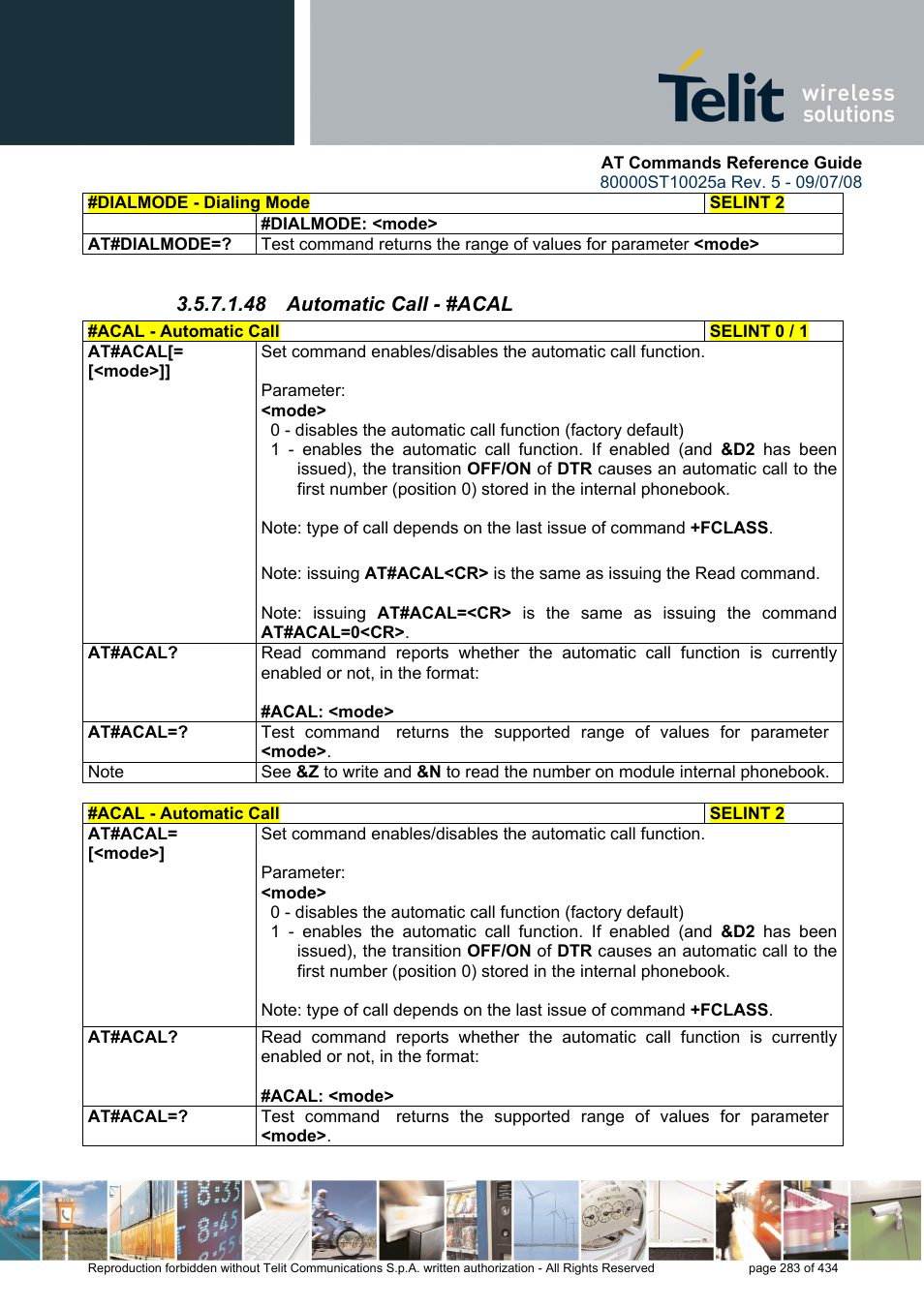 48 automatic call - #acal | Rainbow Electronics GM862-QUAD-PY User Manual | Page 283 / 434
