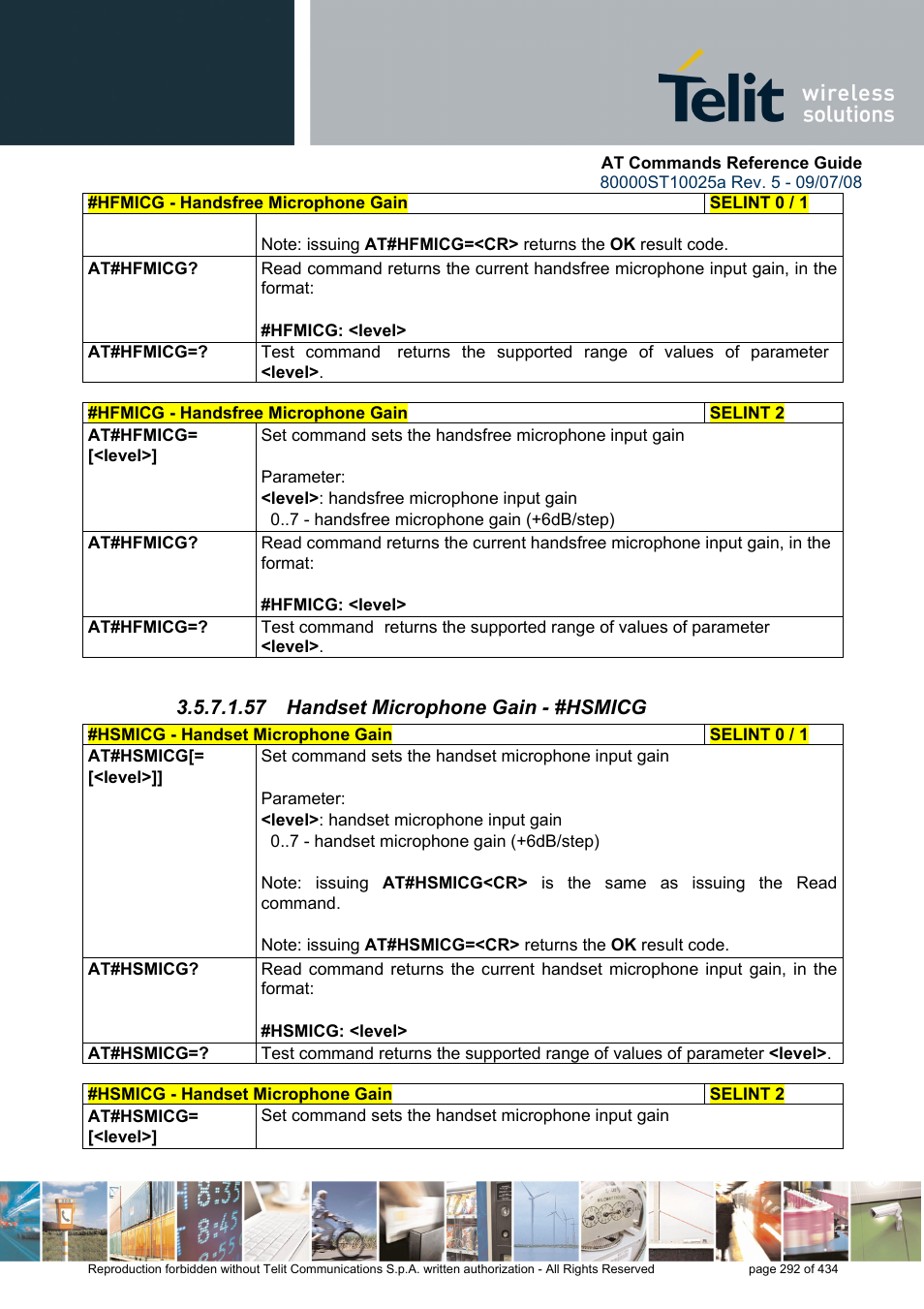 57 handset microphone gain - #hsmicg | Rainbow Electronics GM862-QUAD-PY User Manual | Page 292 / 434