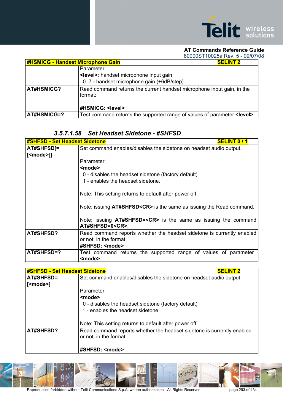 58 set headset sidetone - #shfsd | Rainbow Electronics GM862-QUAD-PY User Manual | Page 293 / 434