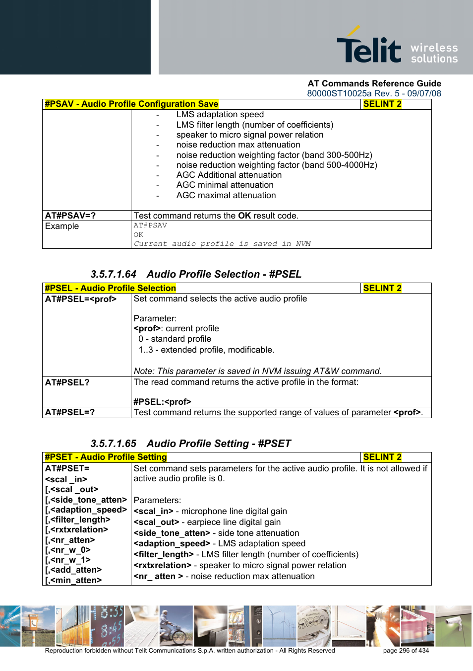 64 audio profile selection - #psel, 65 audio profile setting - #pset | Rainbow Electronics GM862-QUAD-PY User Manual | Page 296 / 434