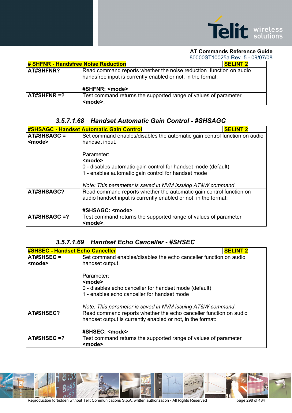 68 handset automatic gain control - #shsagc, 69 handset echo canceller - #shsec | Rainbow Electronics GM862-QUAD-PY User Manual | Page 298 / 434