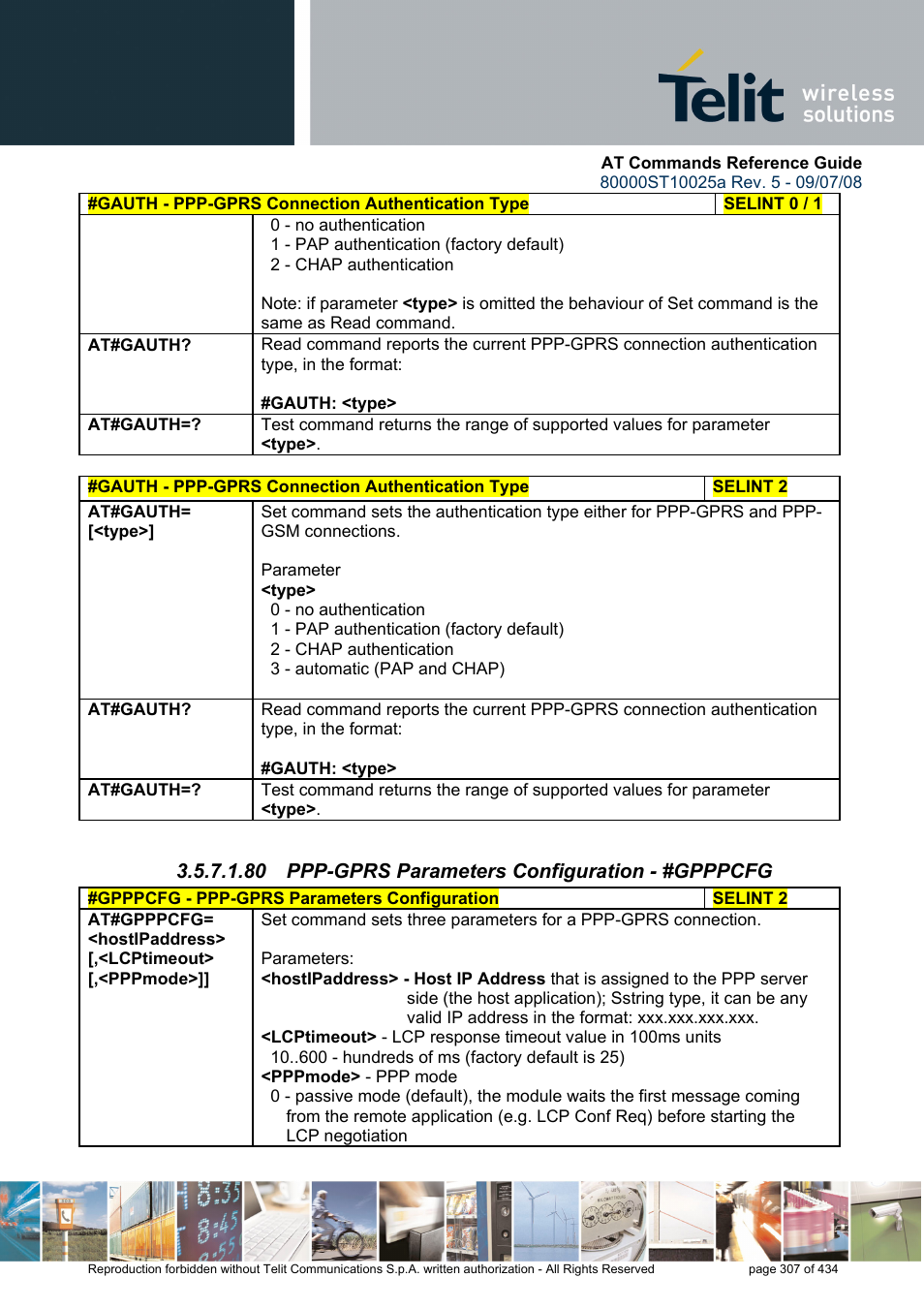 80 ppp-gprs parameters configuration - #gpppcfg | Rainbow Electronics GM862-QUAD-PY User Manual | Page 307 / 434