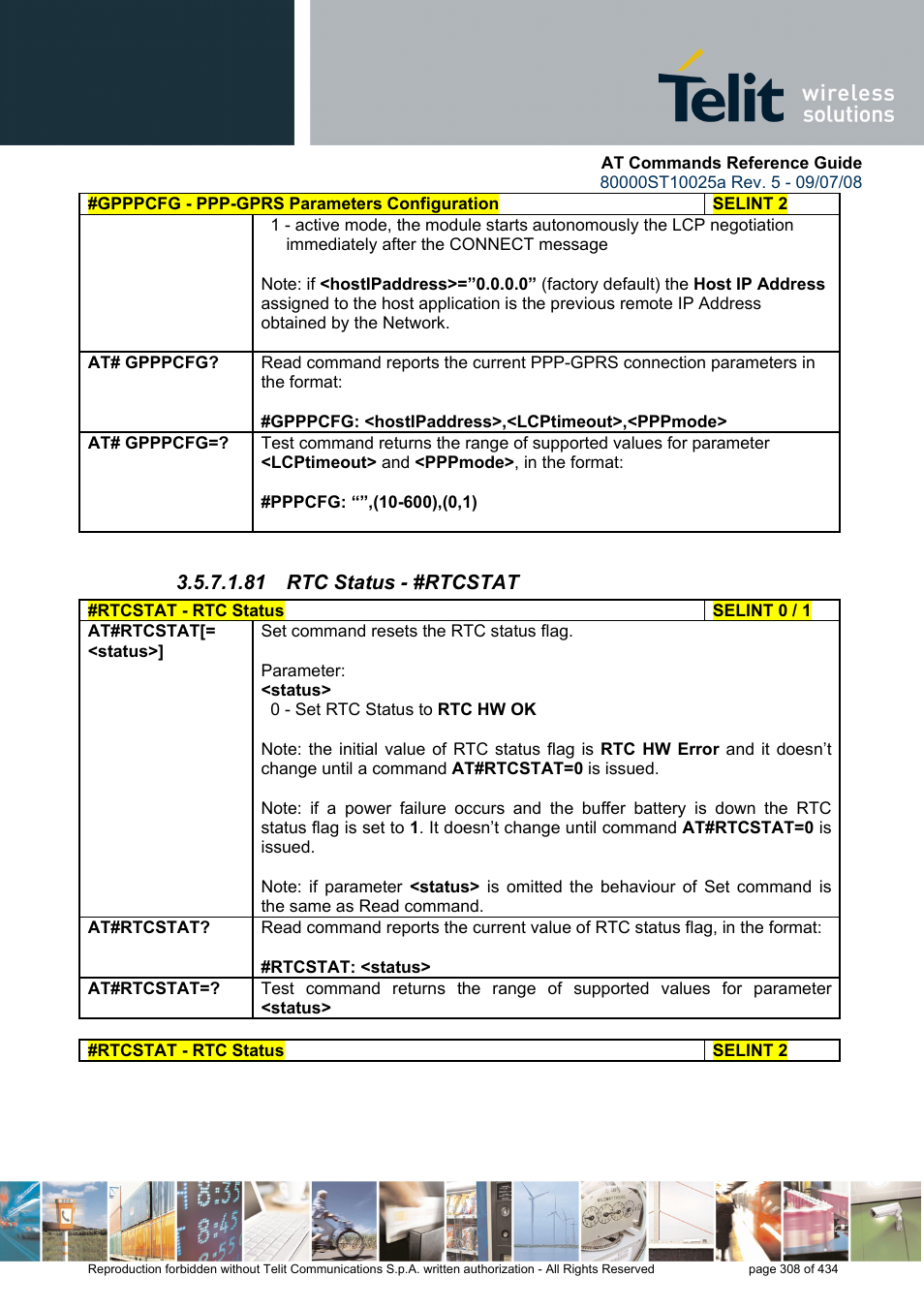81 rtc status - #rtcstat | Rainbow Electronics GM862-QUAD-PY User Manual | Page 308 / 434